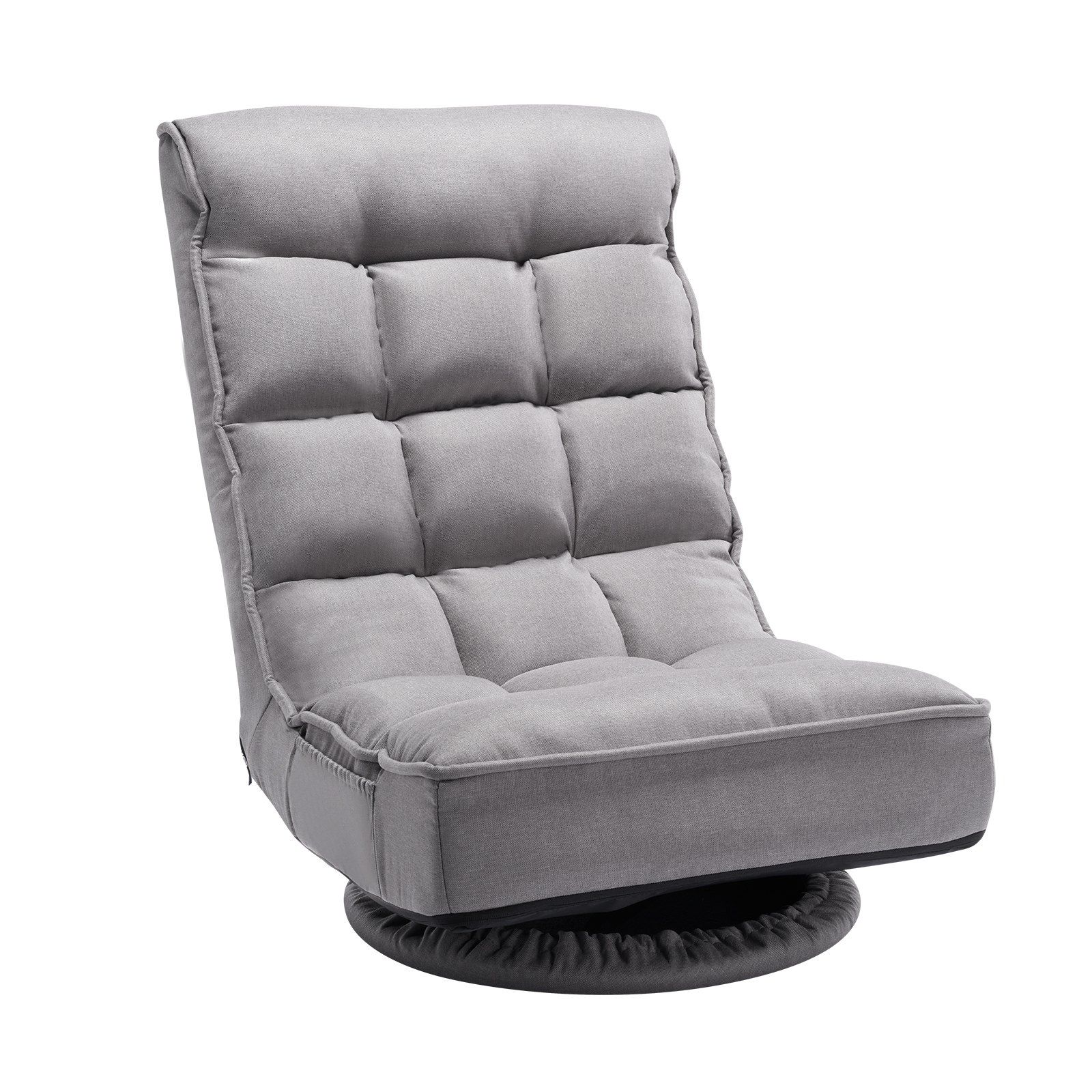 Swivel Floor Gaming Chair, 360-Degree Rotating Floor Chair with 4 Adjustable Position Folding Backrest and Lumbar Support, Folding Video Reclining Sofa for Watching TV Reading Playing Game, Gray - Image 1