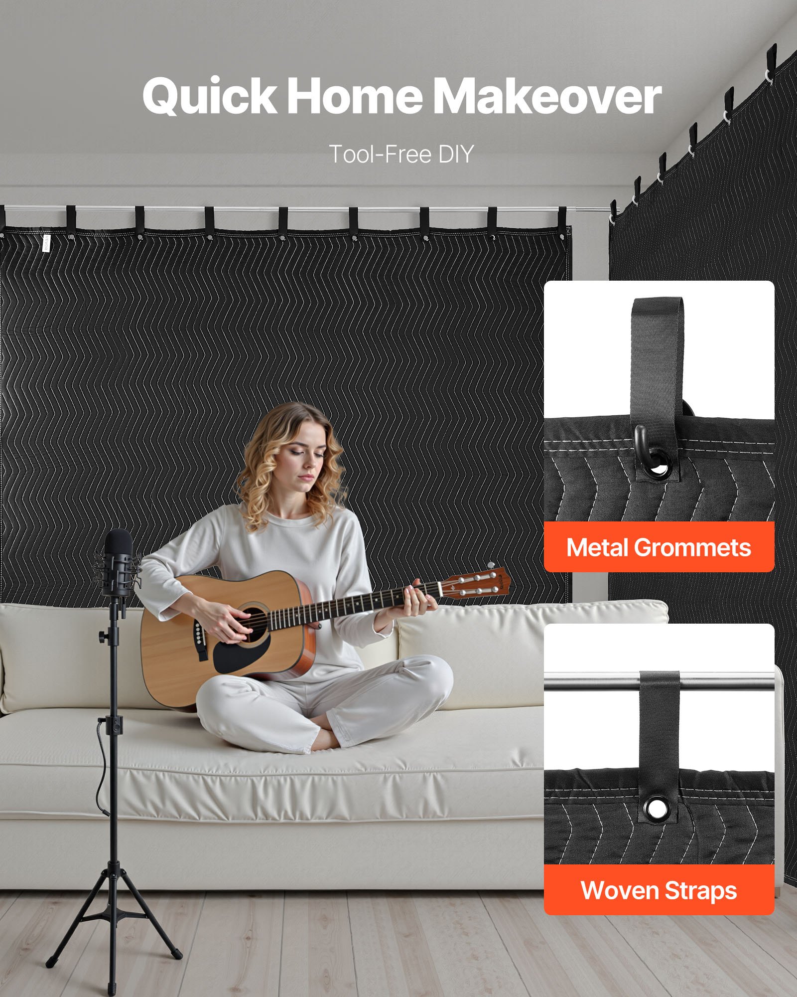 2 Pack Sound Dampening Blankets, 2438 x 2032 mm, Extra Large Soundproof Blanket with Grommets, Studio Grommeted Blanket with Cotton Filling, for Window, Door, Light Blocker, Music Recording - Image 6