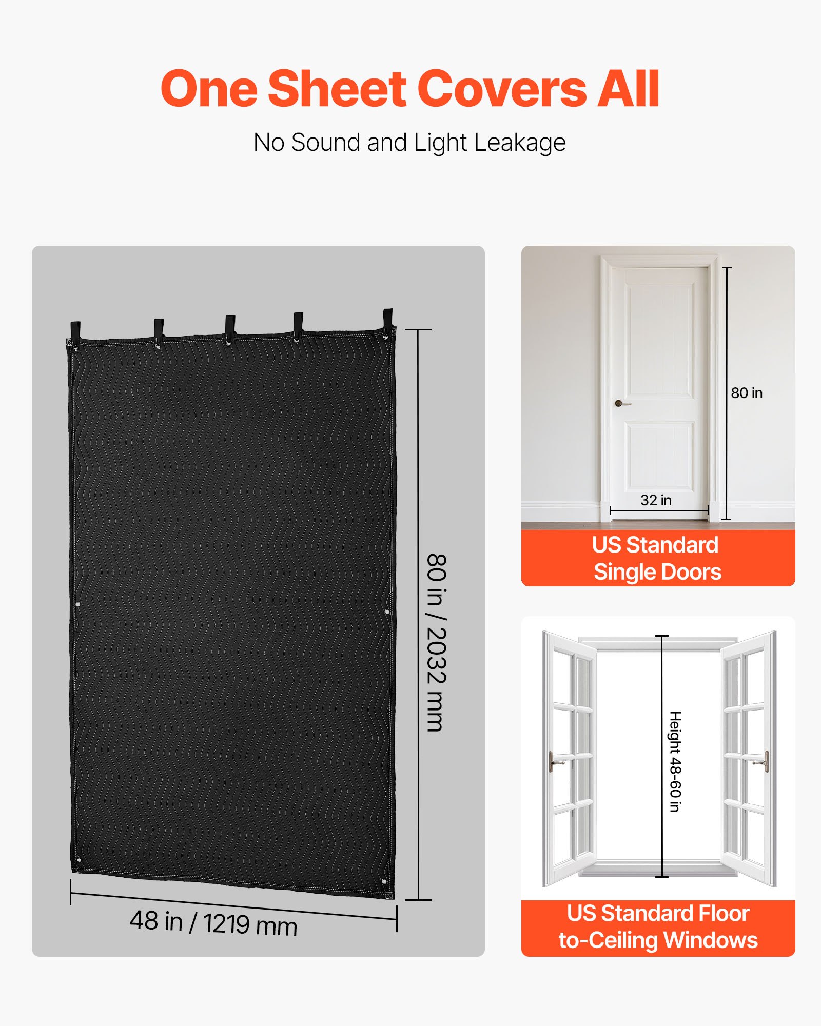 Sound Dampening Blankets, Soundproof Curtains with 2032 x 1219 mm, Soundproof Blanket with Grommets, Studio Grommeted Blanket, for Window, Door, Light Blocker, Music Recording, Black - Image 5