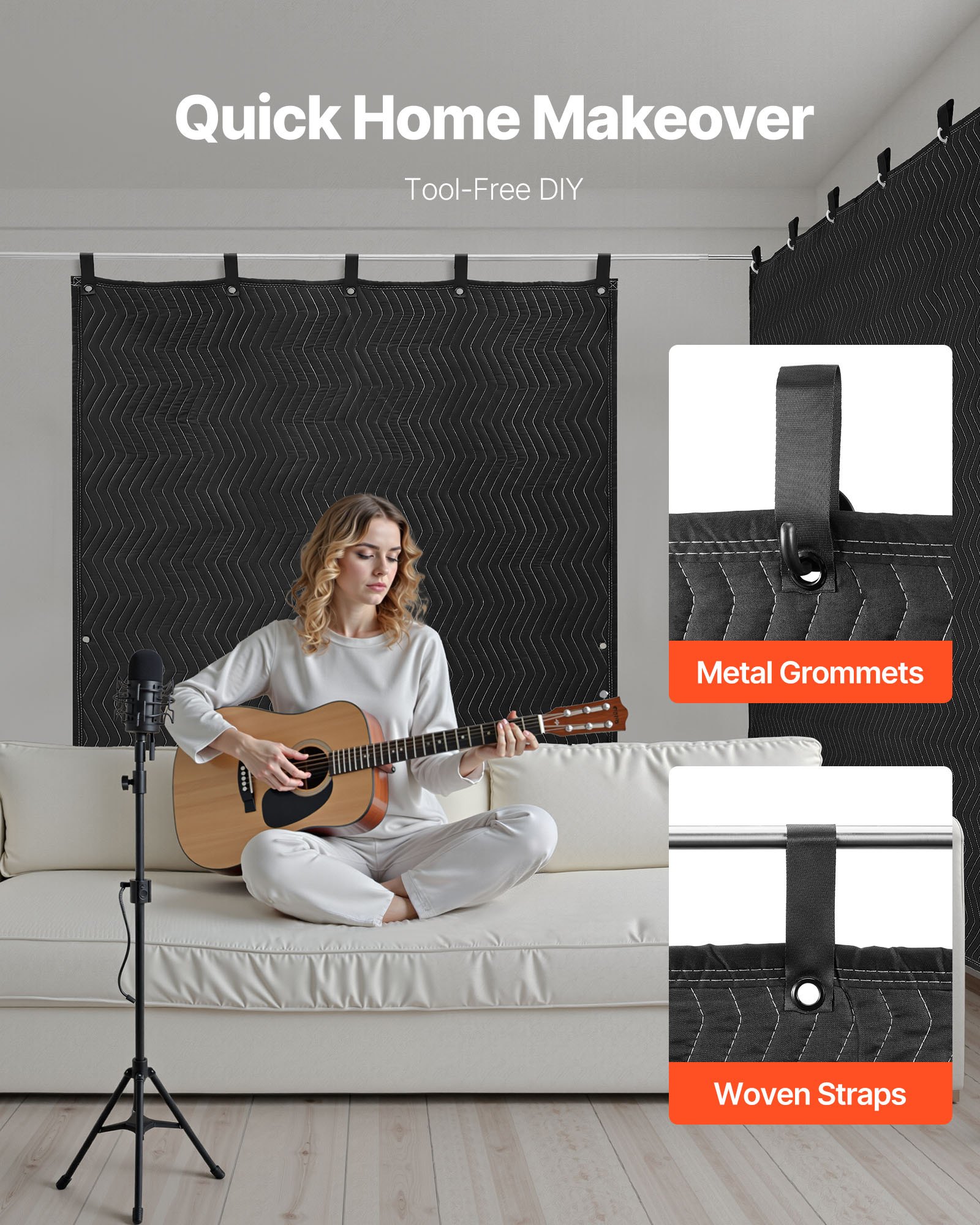 Sound Dampening Blankets, Soundproof Curtains with 2032 x 1219 mm, Soundproof Blanket with Grommets, Studio Grommeted Blanket, for Window, Door, Light Blocker, Music Recording, Black - Image 6
