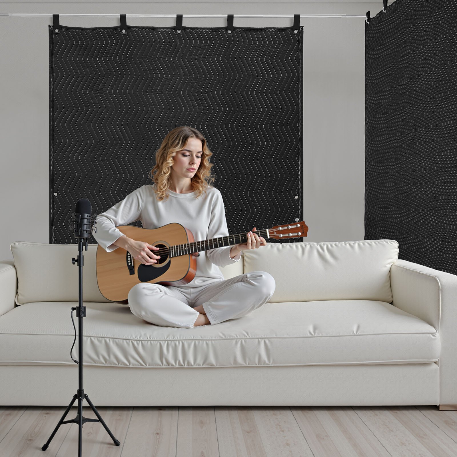 Sound Dampening Blankets, Soundproof Curtains with 2032 x 1219 mm, Soundproof Blanket with Grommets, Studio Grommeted Blanket, for Window, Door, Light Blocker, Music Recording, Black - Image 8
