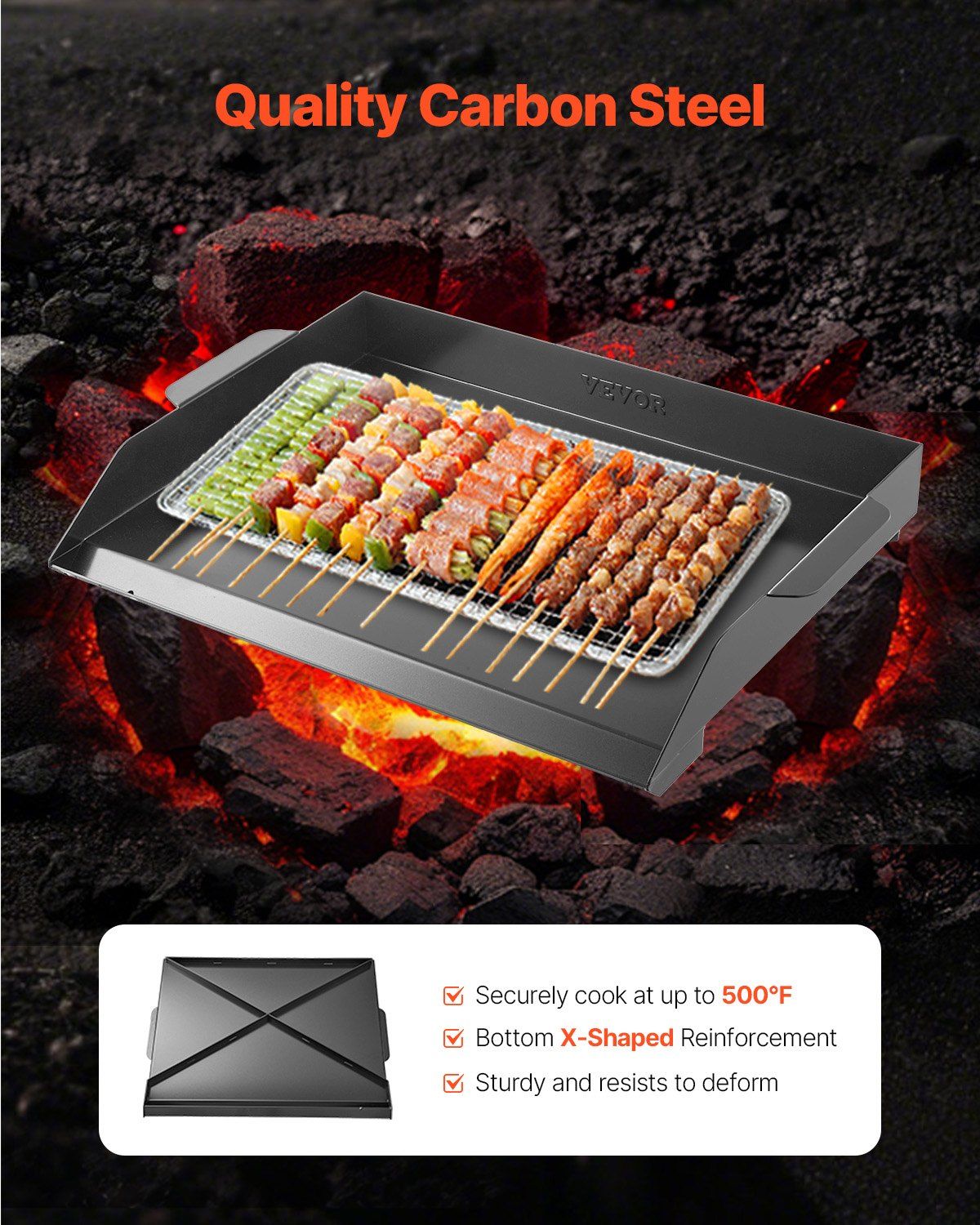 Carbon Steel Griddle, 22x16 inch Universal Flat Top Rectangular Plate, Gas Grill Griddle for BBQ Grill, Teppanyaki, Portable Family Cookware, for Camping Tailgating Party, Black - Image 2