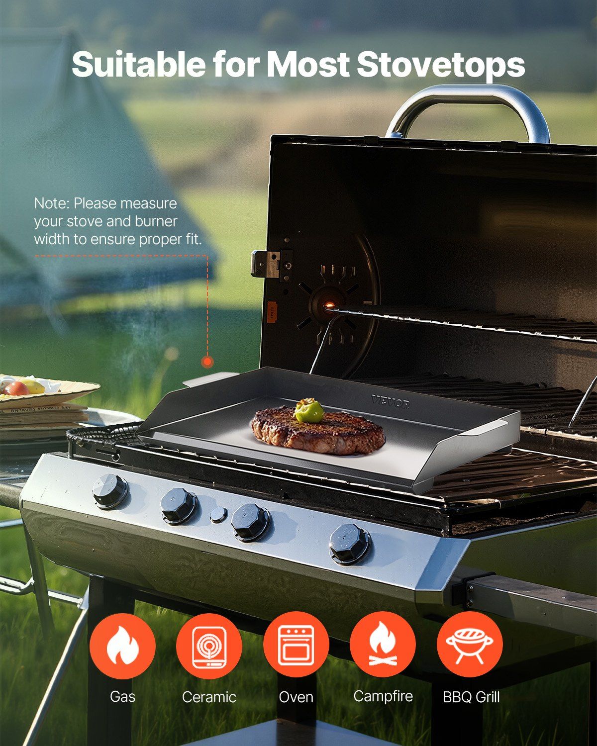 Carbon Steel Griddle, 22x16 inch Universal Flat Top Rectangular Plate, Gas Grill Griddle for BBQ Grill, Teppanyaki, Portable Family Cookware, for Camping Tailgating Party, Black - Image 6