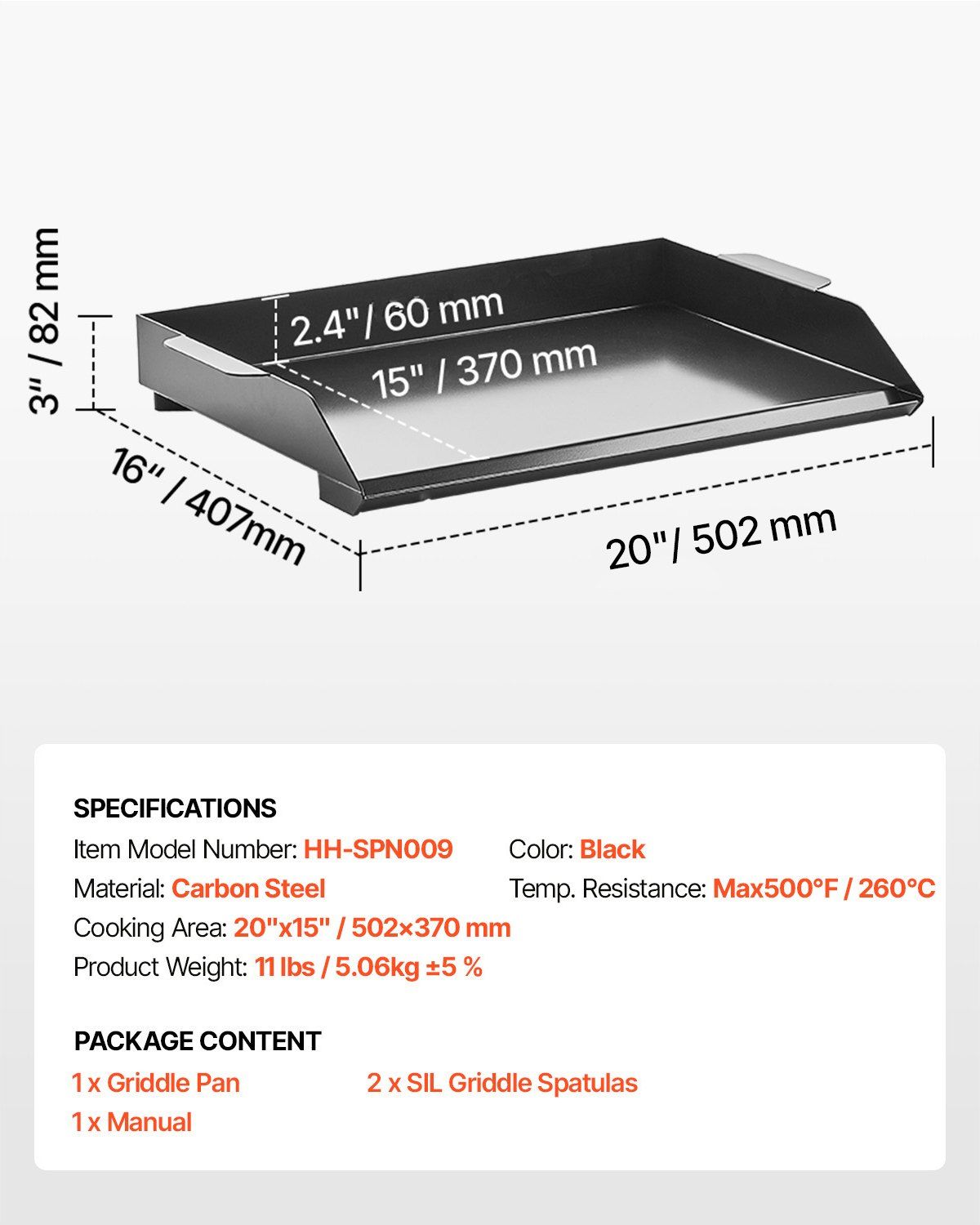 Carbon Steel Griddle, 22x16 inch Universal Flat Top Rectangular Plate, Gas Grill Griddle for BBQ Grill, Teppanyaki, Portable Family Cookware, for Camping Tailgating Party, Black - Image 7