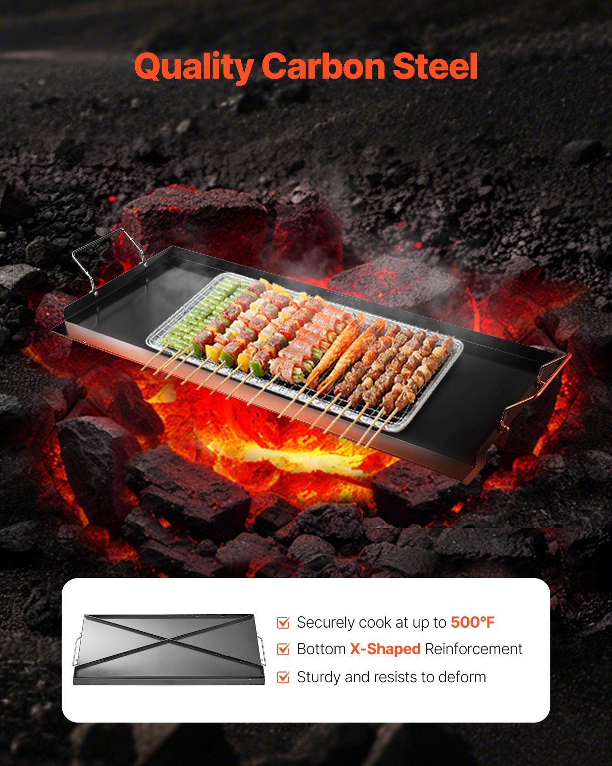 Carbon Steel Griddle, 32x14 inch Universal Flat Top Rectangular Plate, Gas Grill Griddle for BBQ Grill, Teppanyaki, Portable Family Cookware with Handle, for Camping Tailgating Party - Image 2