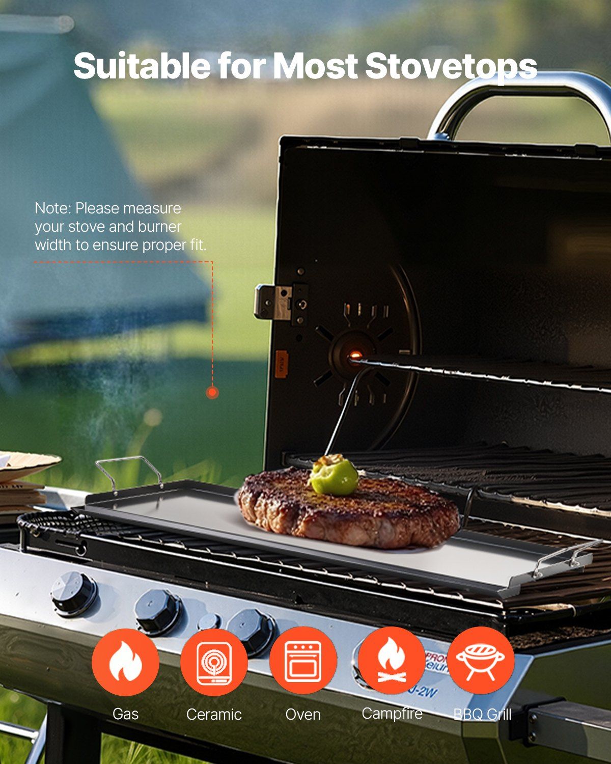 Carbon Steel Griddle, 32x14 inch Universal Flat Top Rectangular Plate, Gas Grill Griddle for BBQ Grill, Teppanyaki, Portable Family Cookware with Handle, for Camping Tailgating Party - Image 6