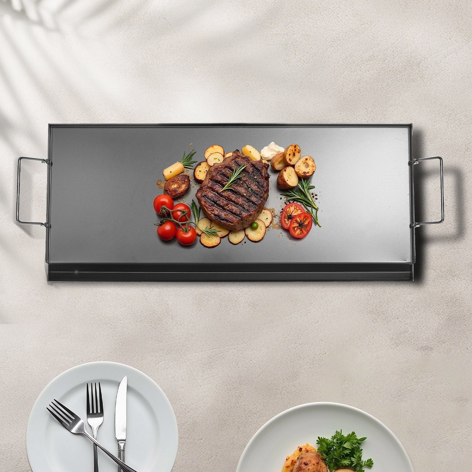 Carbon Steel Griddle, 32x14 inch Universal Flat Top Rectangular Plate, Gas Grill Griddle for BBQ Grill, Teppanyaki, Portable Family Cookware with Handle, for Camping Tailgating Party - Image 8