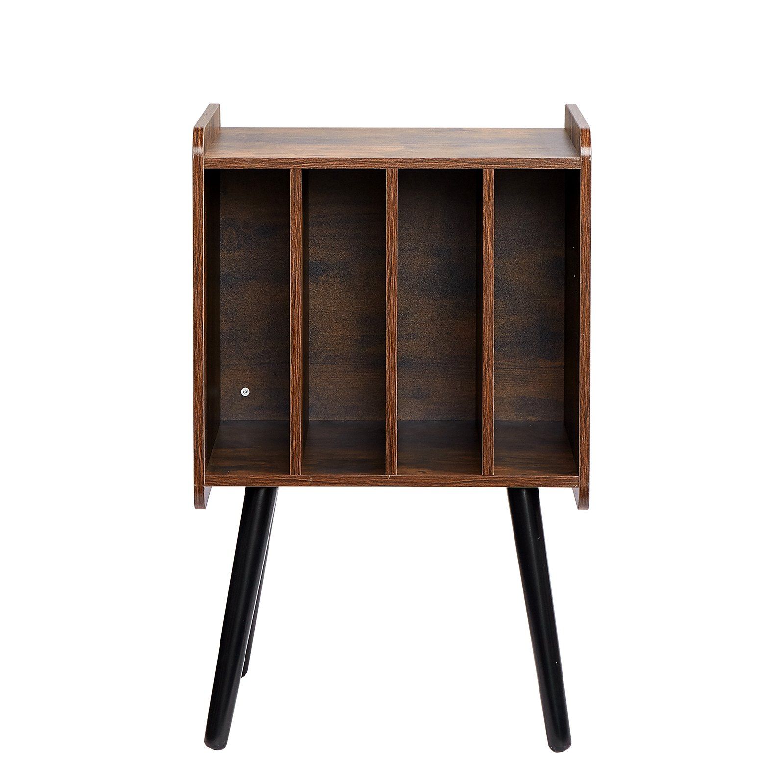 Record Player Stand, 2 Tiers Turntable Stand with 4 Cabinets, Holds up to 100 Albums, Wooden Vinyl Record Storage Cabinet with Display Shelf for Bedroom, Living Room, Brown - Image 1