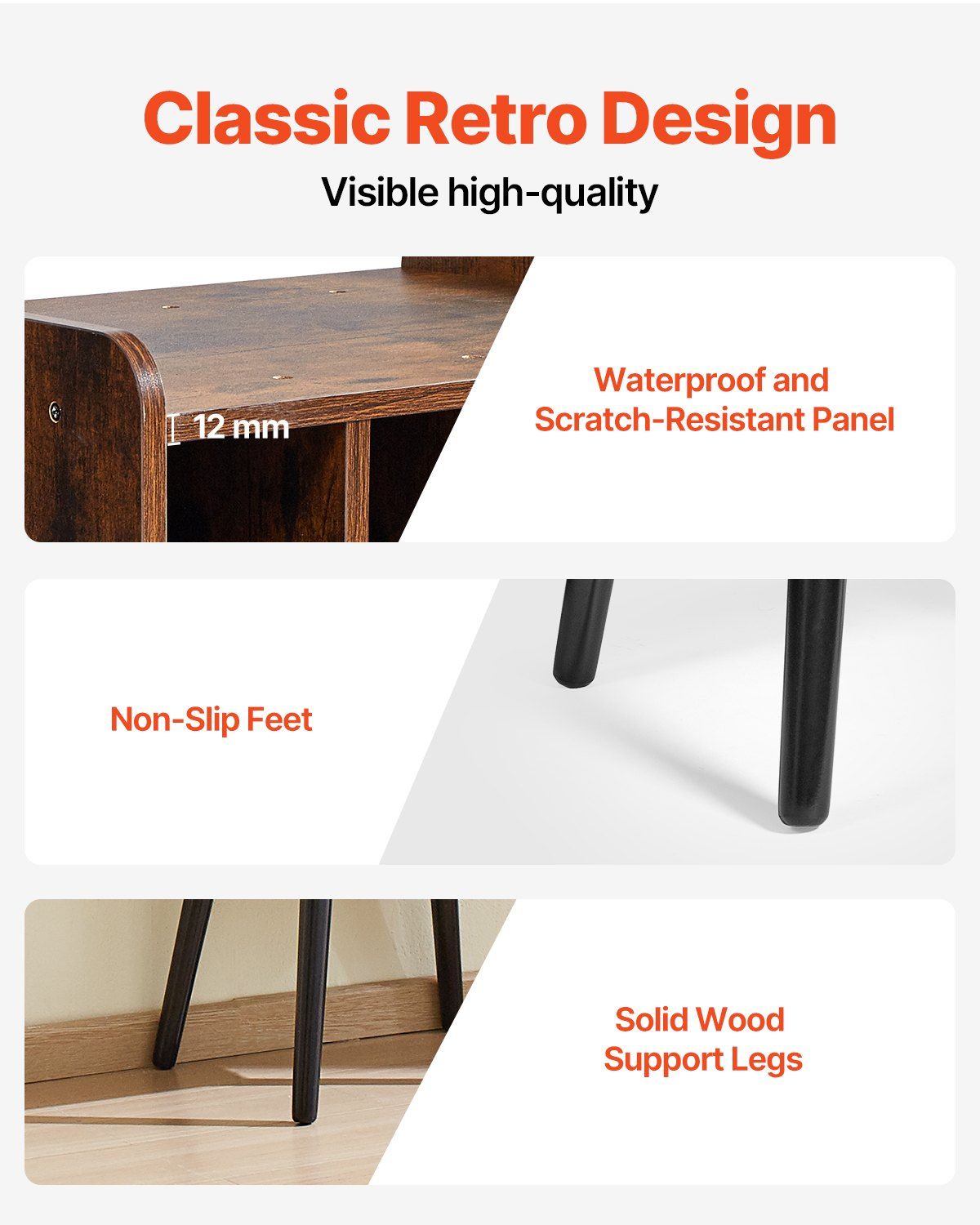 Record Player Stand, 2 Tiers Turntable Stand with 4 Cabinets, Holds up to 100 Albums, Wooden Vinyl Record Storage Cabinet with Display Shelf for Bedroom, Living Room, Brown - Image 5