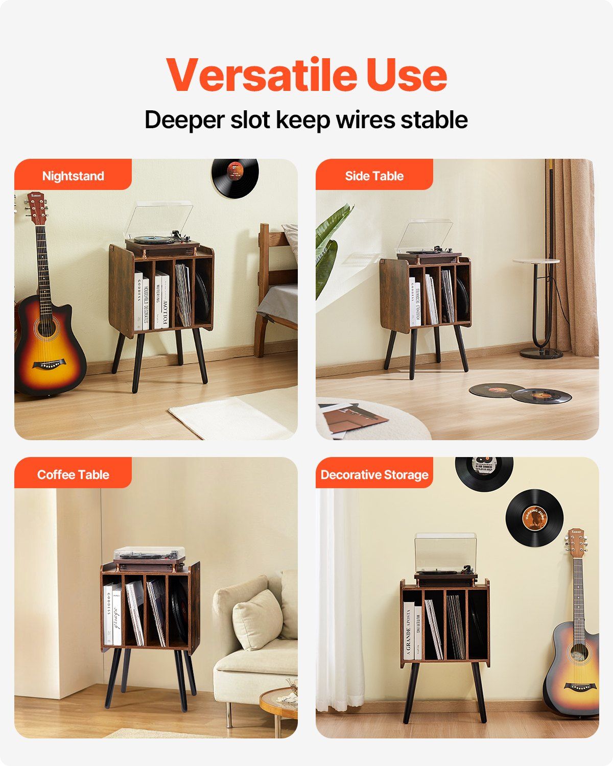 Record Player Stand, 2 Tiers Turntable Stand with 4 Cabinets, Holds up to 100 Albums, Wooden Vinyl Record Storage Cabinet with Display Shelf for Bedroom, Living Room, Brown - Image 6