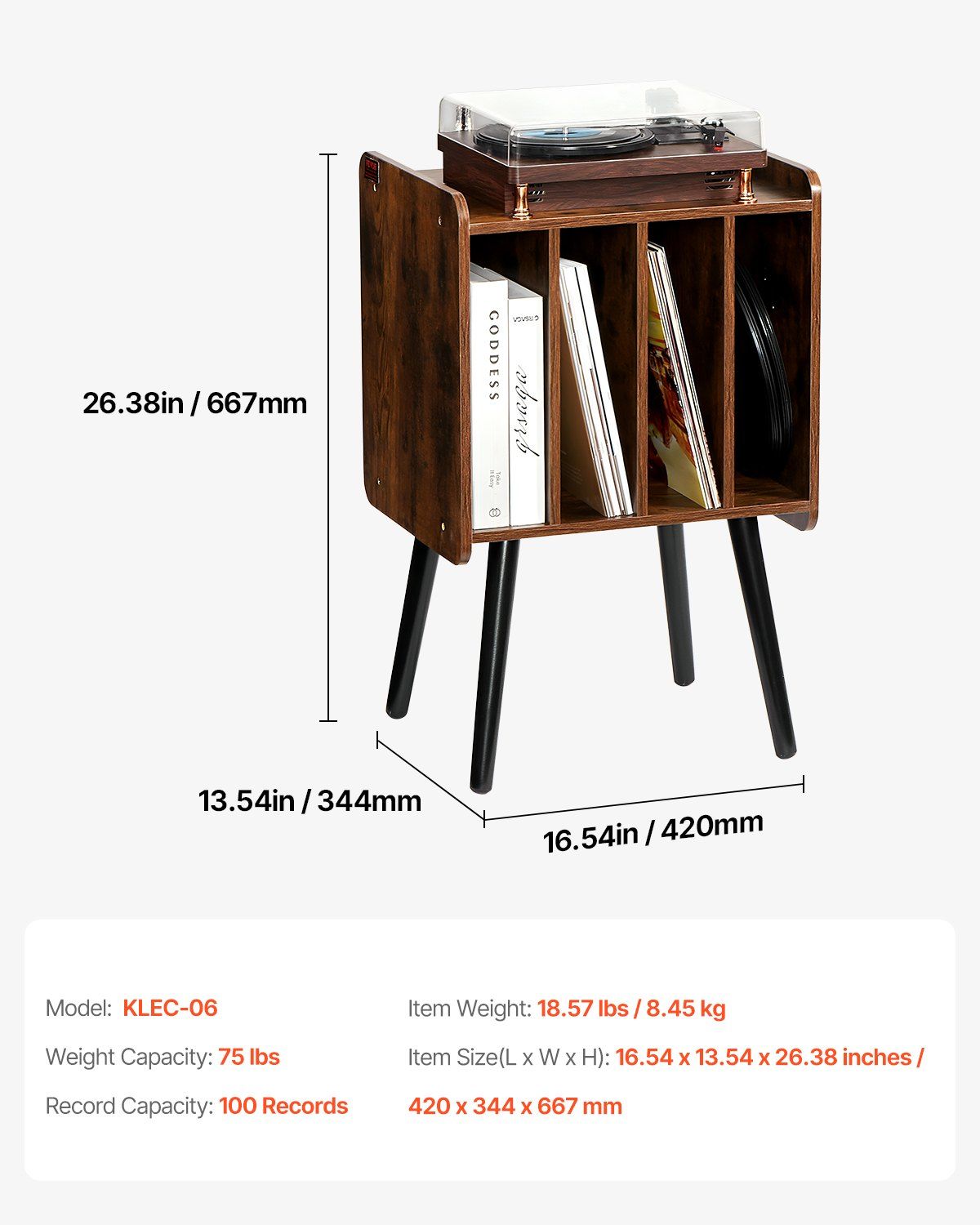Record Player Stand, 2 Tiers Turntable Stand with 4 Cabinets, Holds up to 100 Albums, Wooden Vinyl Record Storage Cabinet with Display Shelf for Bedroom, Living Room, Brown - Image 7