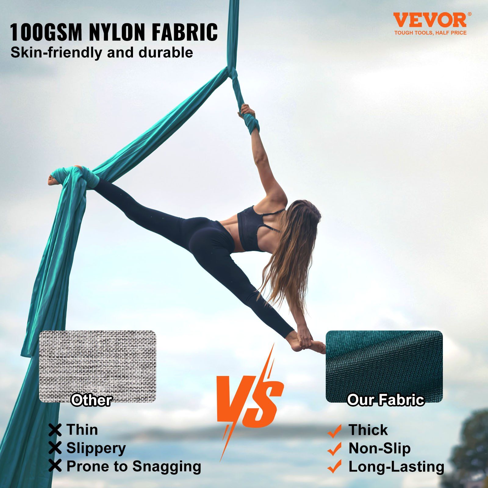 Aerial Silk & Yoga Swing, 10 m Length, Aerial Yoga Hammock Kit with 100gsm Nylon Fabric, Full Rigging Hardware & Easy Set-up Guide, Antigravity Flying for All Levels Fitness Bodybuilding, Green - Image 2