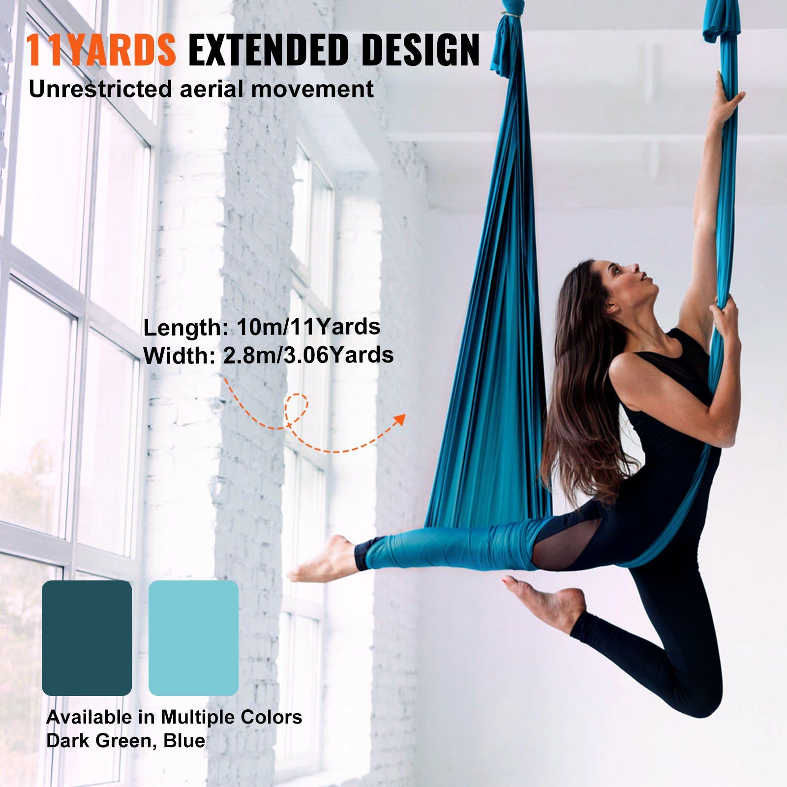 Aerial Silk & Yoga Swing, 10 m Length, Aerial Yoga Hammock Kit with 100gsm Nylon Fabric, Full Rigging Hardware & Easy Set-up Guide, Antigravity Flying for All Levels Fitness Bodybuilding, Green - Image 4