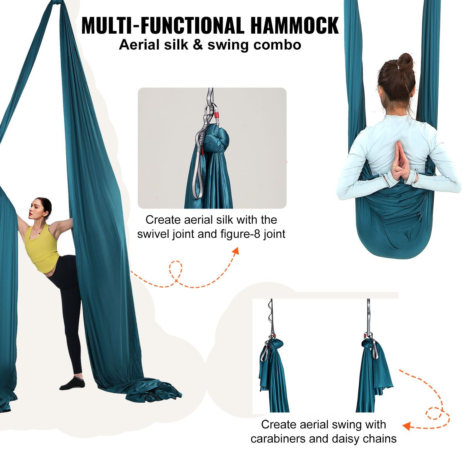 Aerial Silk & Yoga Swing, 10 m Length, Aerial Yoga Hammock Kit with 100gsm Nylon Fabric, Full Rigging Hardware & Easy Set-up Guide, Antigravity Flying for All Levels Fitness Bodybuilding, Green - Image 5