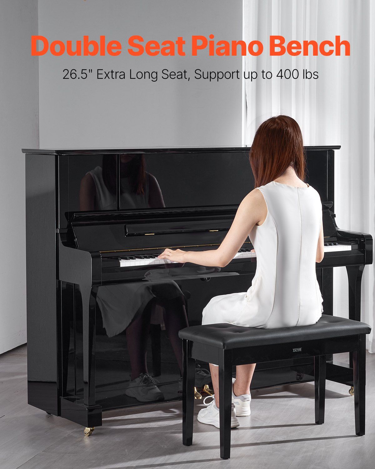 Piano Bench, 750 x 355 x 490 mm, Duet Keyboard Piano Chair with High-Density Padded Cushion, Storage Compartment for Music Books, Wooden Piano Bookcase Stool Seat, for Vanity and Living Room - Image 2