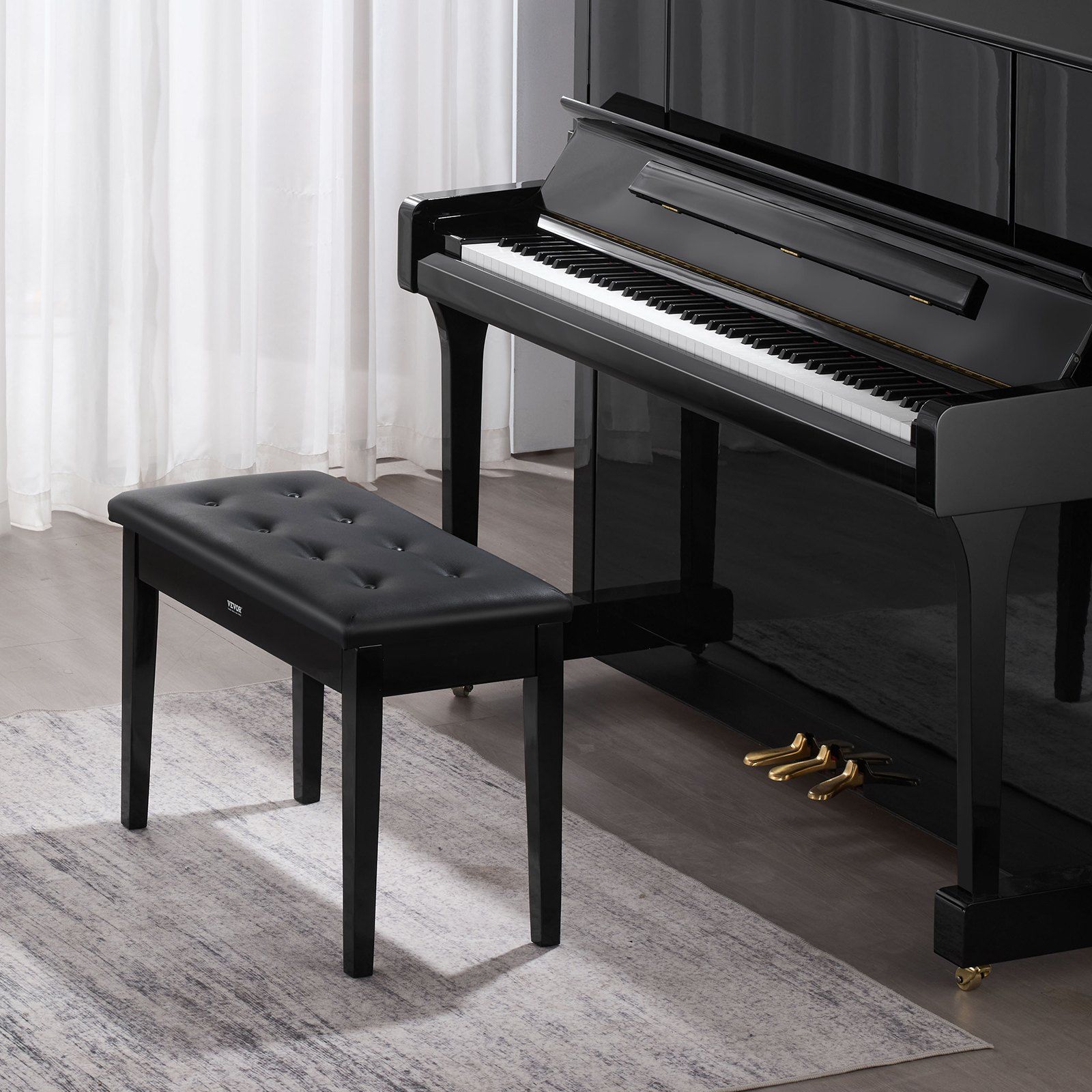 Piano Bench, 750 x 355 x 490 mm, Duet Keyboard Piano Chair with High-Density Padded Cushion, Storage Compartment for Music Books, Wooden Piano Bookcase Stool Seat, for Vanity and Living Room - Image 8