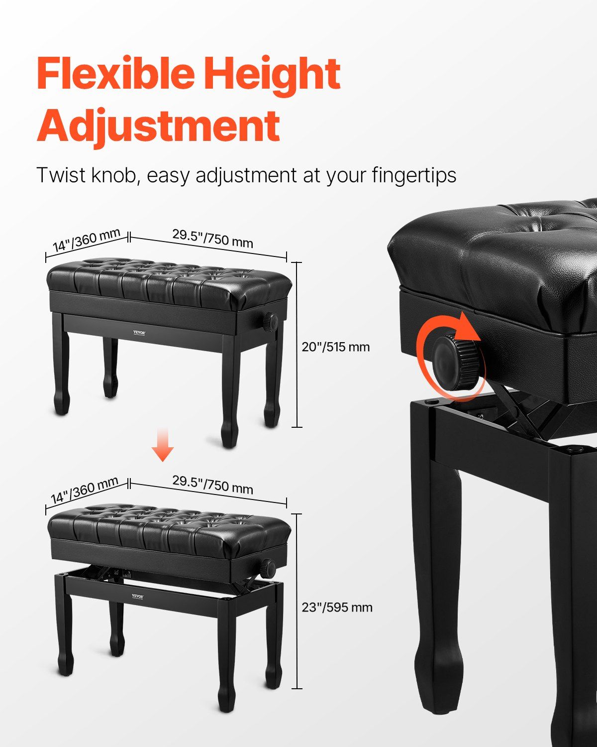 Piano Bench, Duet Keyboard Piano Chair with 20.3