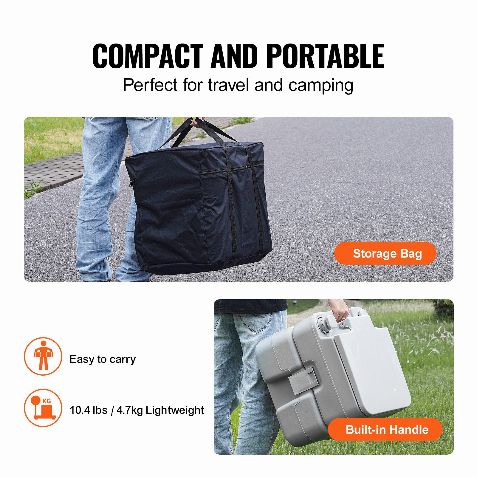 Portable Toilet for Camping, Porta Potty with Carry Bag, 5.3 Gal Waste Tank & 3.2 Gal Flush Tank, Push-Button Pressurized Flush Commode, Leak-proof and Odourless Travel Toilet for Camping Car - Image 6