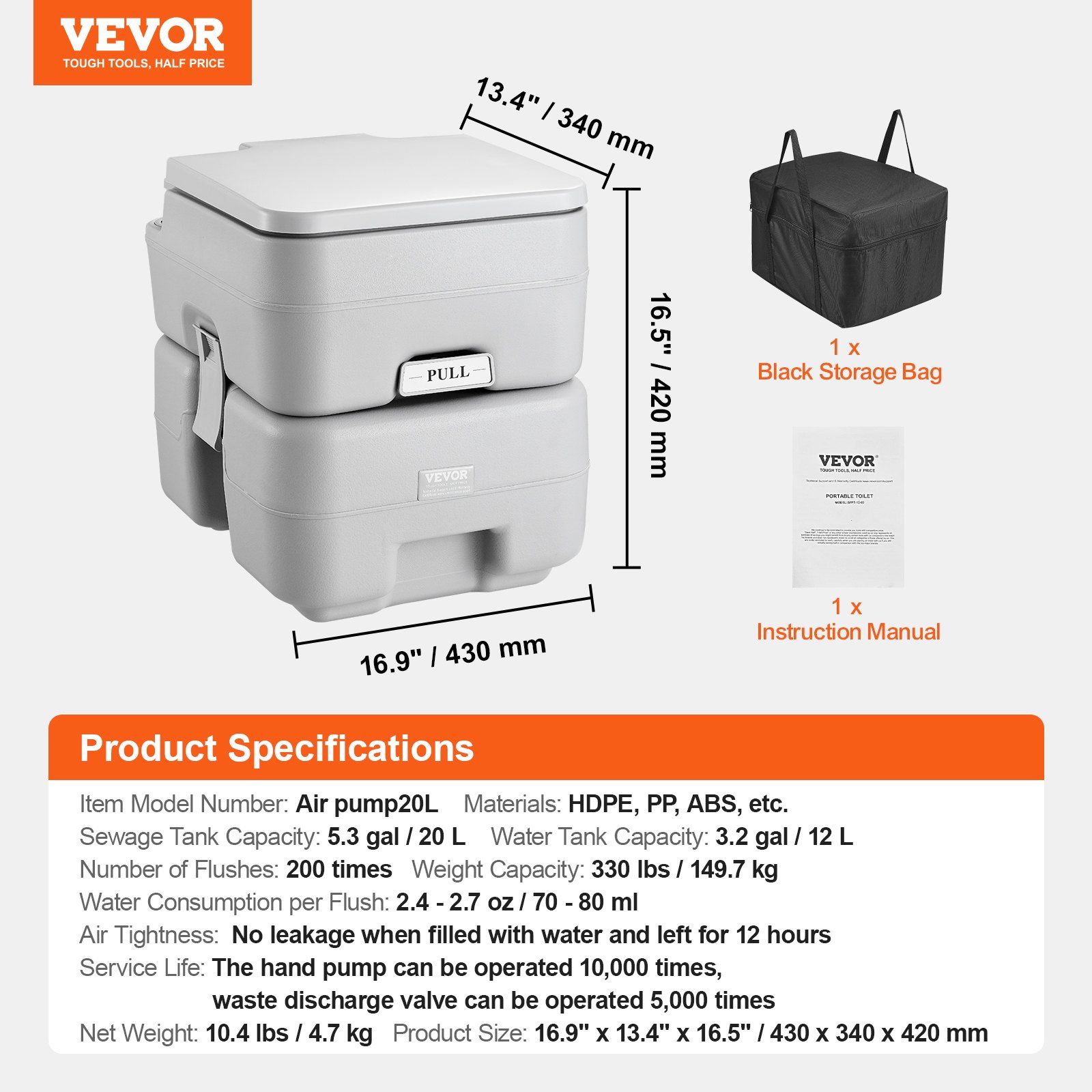 Portable Toilet for Camping, Porta Potty with Carry Bag, 5.3 Gal Waste Tank & 3.2 Gal Flush Tank, Push-Button Pressurized Flush Commode, Leak-proof and Odourless Travel Toilet for Camping Car - Image 7