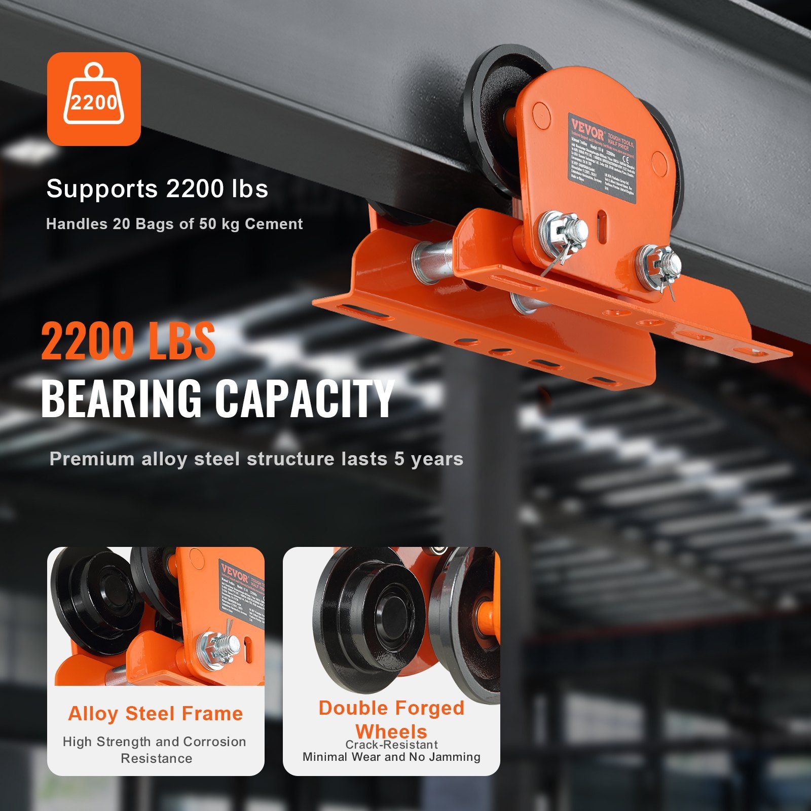 Electric Hoist Manual Trolley, 1 Ton Load Capacity for PA200 PA250 PA300 PA400 PA500, Push Beam Trolley with Dual Wheels, 68 mm-110 mm Adjustable Beam Flange Width for Straight Curved I Beam - Image 3