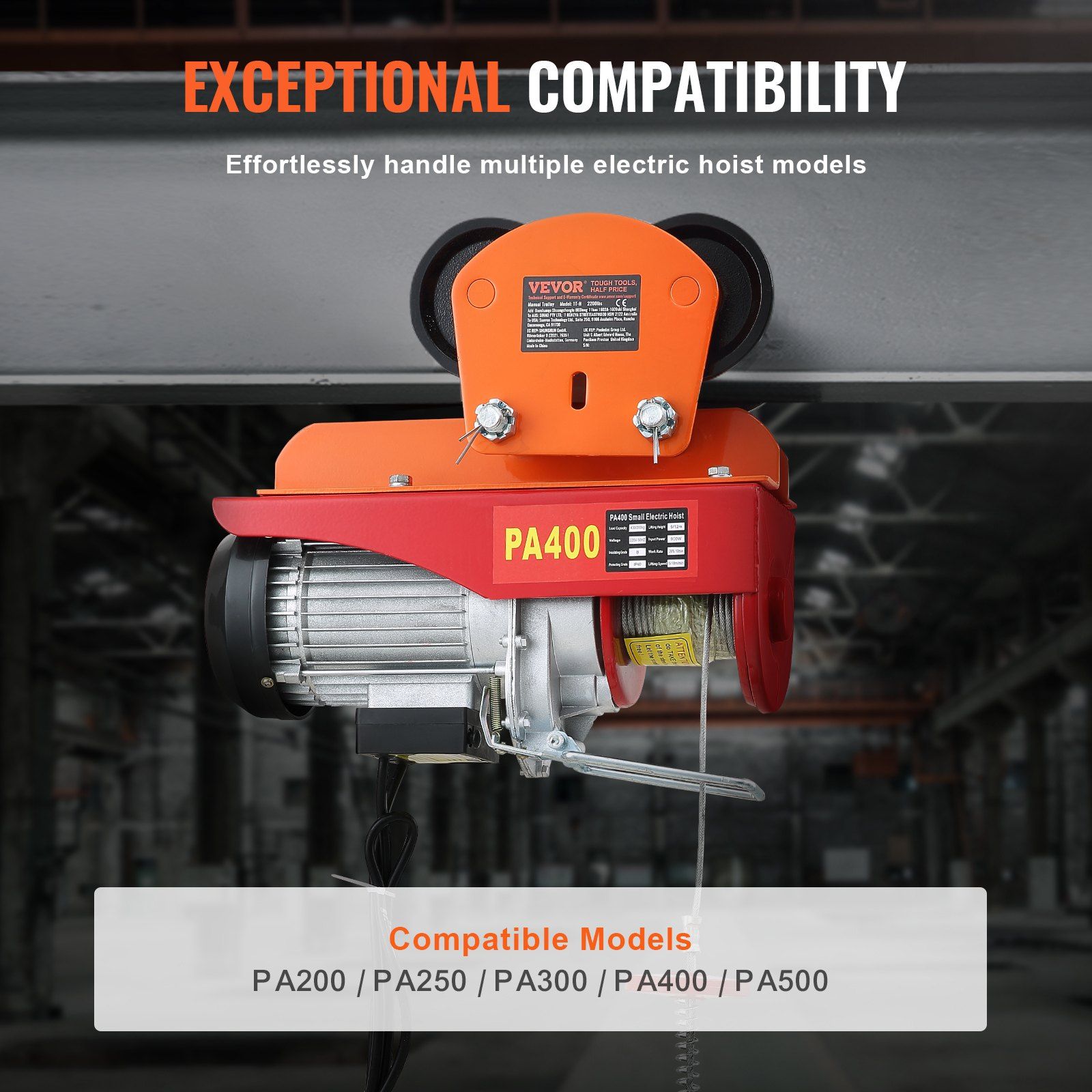 Electric Hoist Manual Trolley, 1 Ton Load Capacity for PA200 PA250 PA300 PA400 PA500, Push Beam Trolley with Dual Wheels, 68 mm-110 mm Adjustable Beam Flange Width for Straight Curved I Beam - Image 4