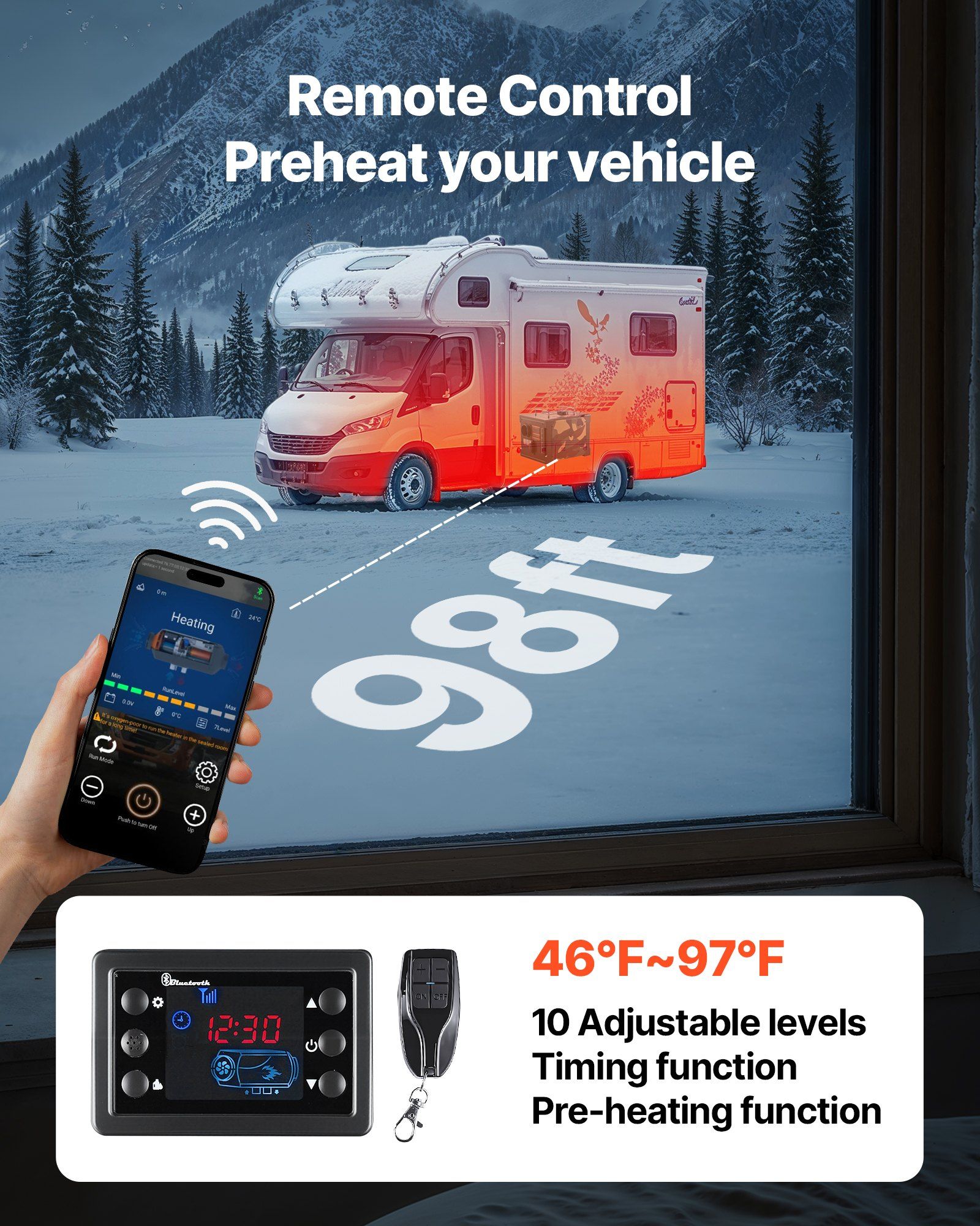 Diesel Heater, 8KW, DC 12V/24V, All in One Portable Diesel Air Heater with Bluetooth APP Control, Remote Control and LCD Screen, 7 L Fuel Tank for Trucks, Vans, RVs, Campers, and Garages - Image 6