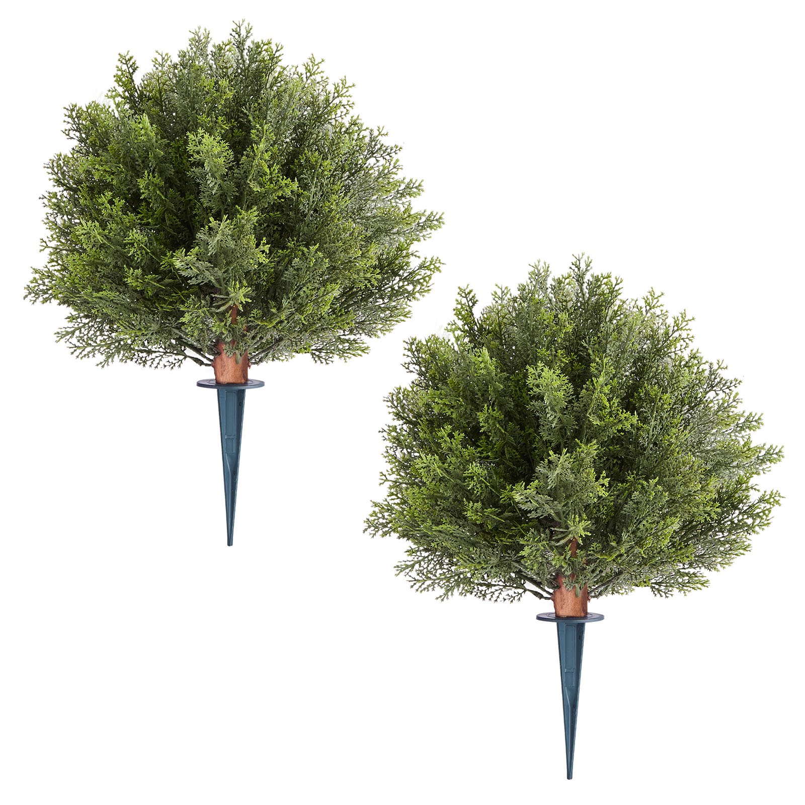 Artificial Topiary Cypress Trees with Ground Spike, 2 Set 406mm Faux Shrubs & Bushes Potted Plants, Fake Silk Tree Look Real for Decor Front Porch Outdoor Indoor Patio Garden Balcony Backyard - Image 1