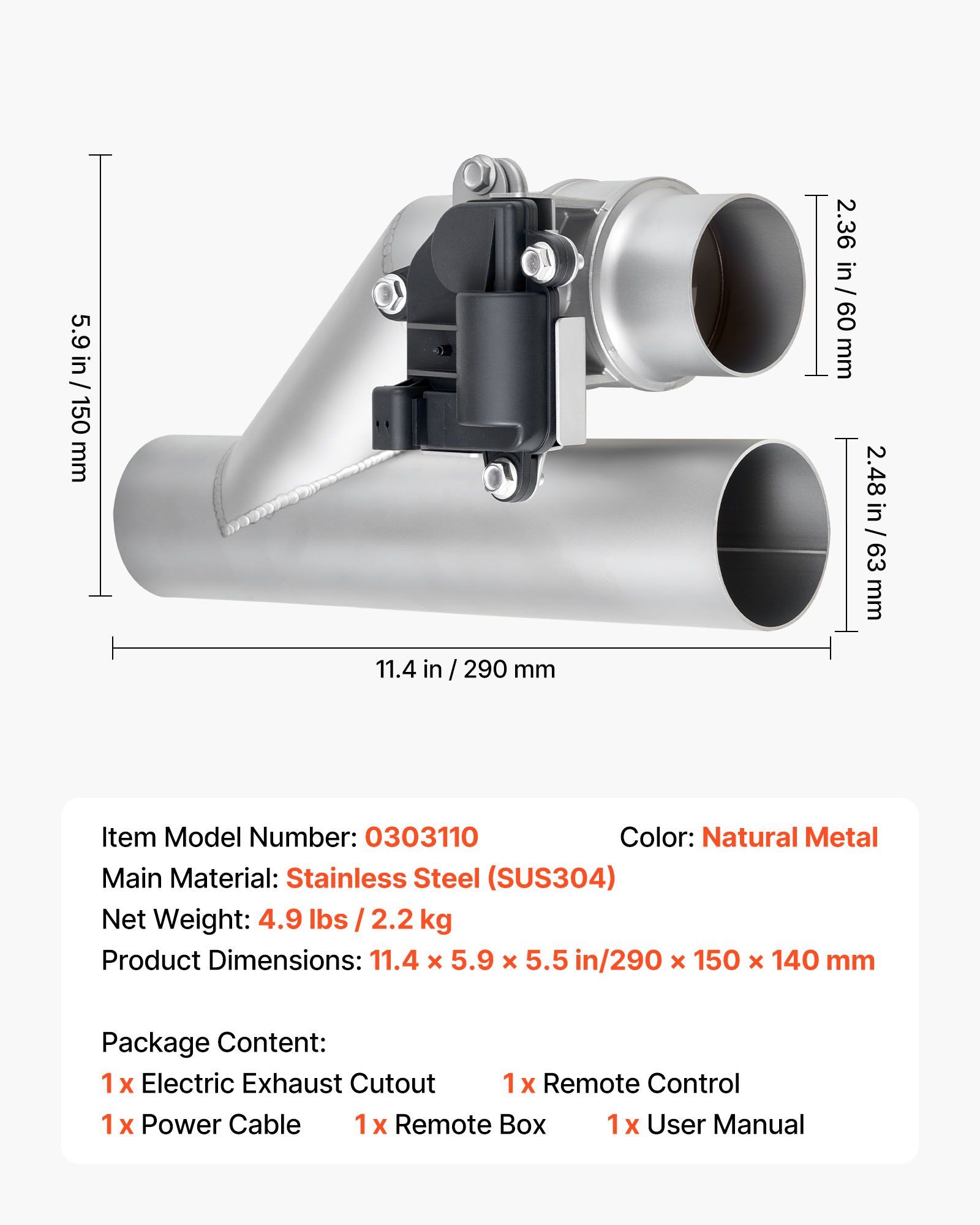 Electric Exhaust Cutout, 63.5 mm Universal Stainless Steel Exhaust Valve Kit with One Controller Remote Kit, Cut Out Valve, Y Pipe, Remote Control & Box, Fits Trucks, Sedans, Sports Cars, SUVs - Image 7