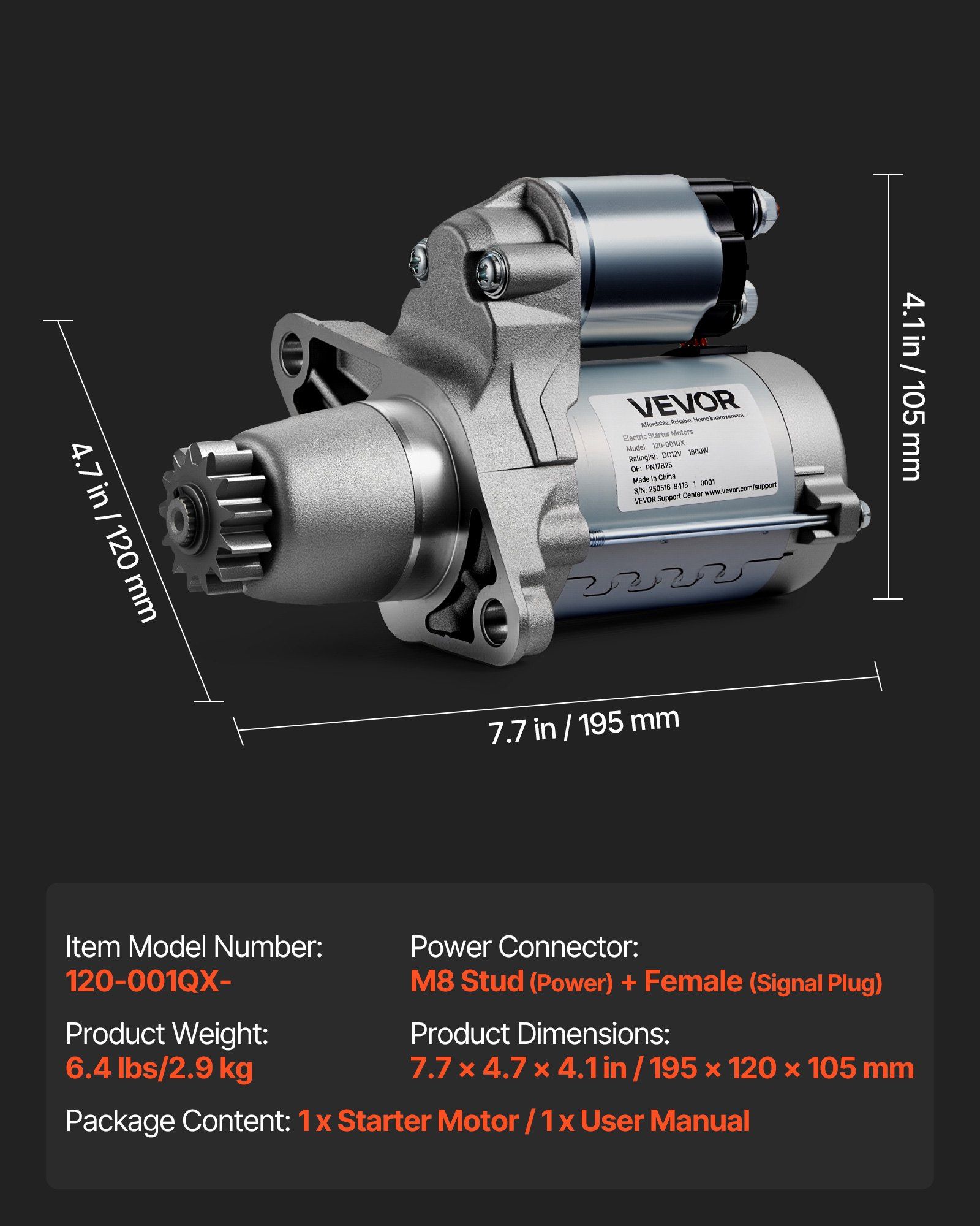 Starter 17825, Starter Motor Replacement Compatible with Toyota Camry V6 3.5L 2007-2017, Lexus ES350 V6 3.5L 2007-2018, Scion XB L4 2.4L 2008-2015, OEM 228000-9900 17338 410-52205 28100-20021 - Image 7