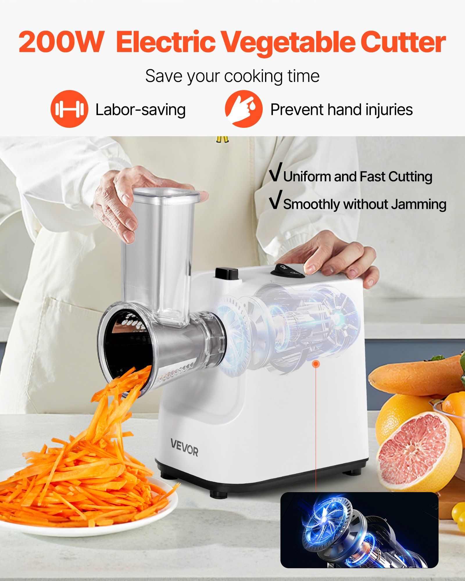 Electric Cheese Grater Salad Maker, 200W Salad Shooter, Electric Vegetable Slicer Shredder Chopper for Fruits with 5 Attachments, Stainless Steel Food Cutter for Vegetables, and Cheeses - Image 2