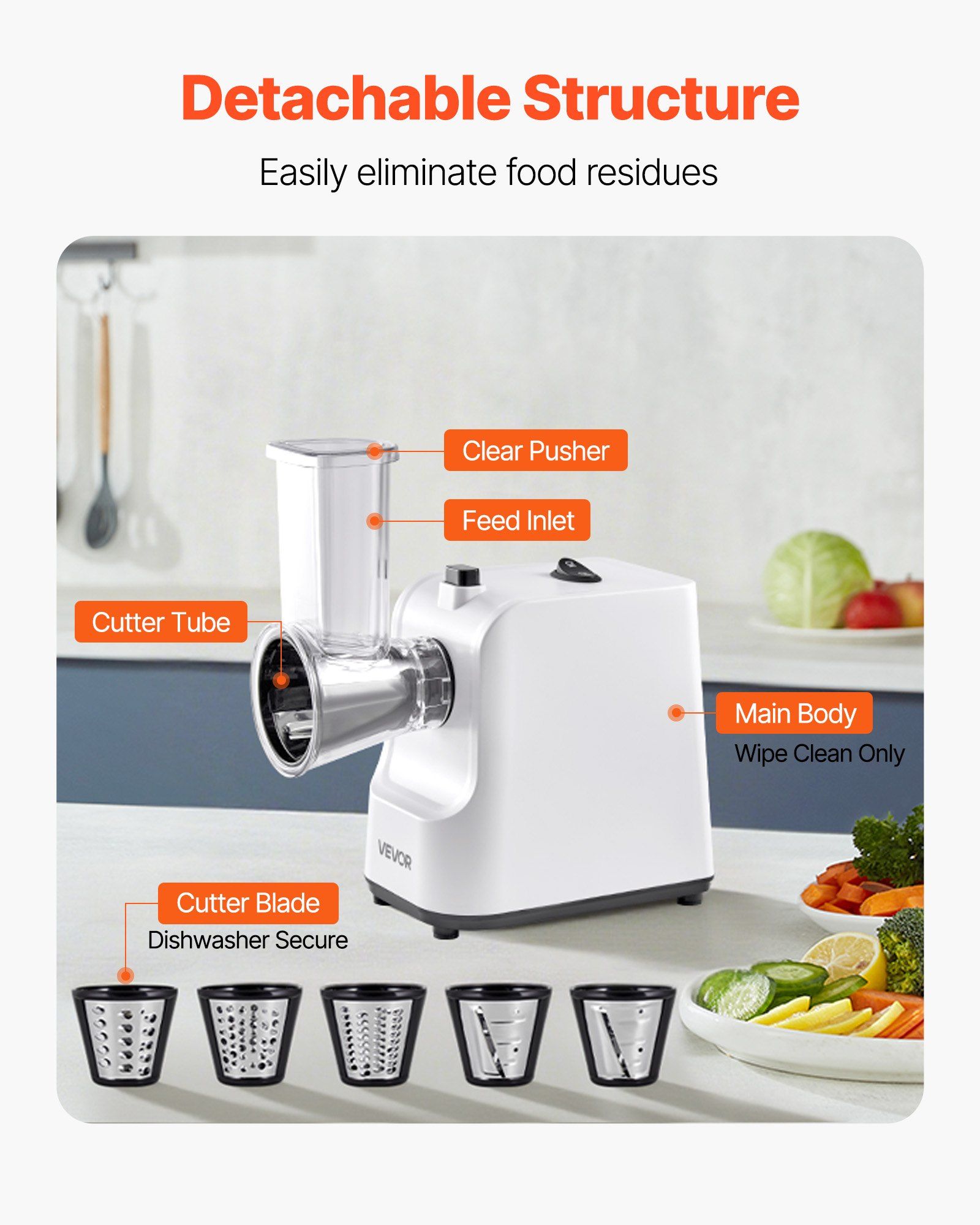 Electric Cheese Grater Salad Maker, 200W Salad Shooter, Electric Vegetable Slicer Shredder Chopper for Fruits with 5 Attachments, Stainless Steel Food Cutter for Vegetables, and Cheeses - Image 6