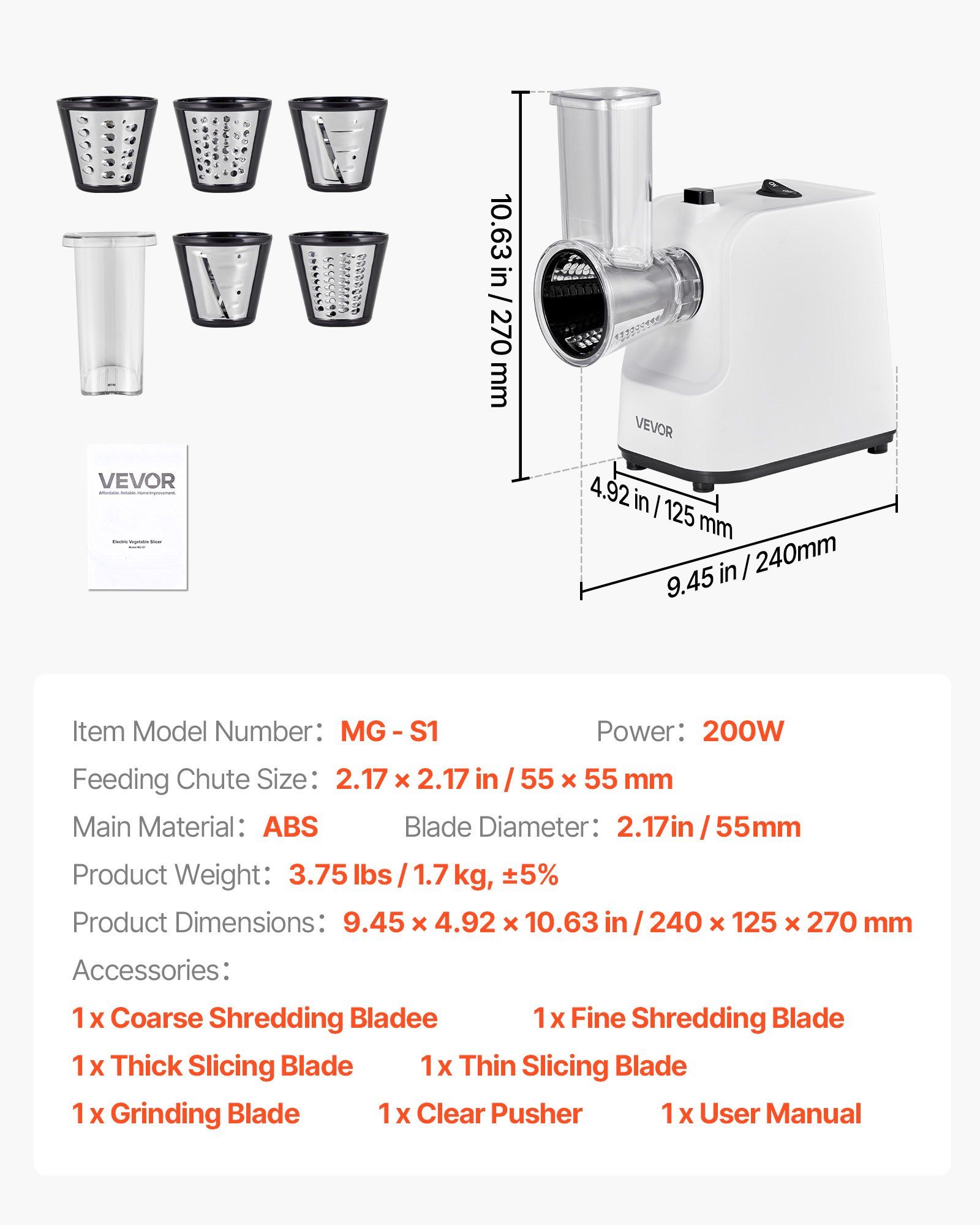 Electric Cheese Grater Salad Maker, 200W Salad Shooter, Electric Vegetable Slicer Shredder Chopper for Fruits with 5 Attachments, Stainless Steel Food Cutter for Vegetables, and Cheeses - Image 7