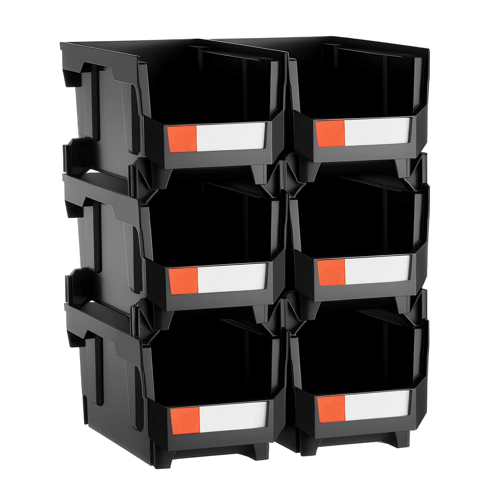 Plastic Stackable Storage Bins, 37.7 x 21.5 x 18 cm (6 Pack), Plastic Containers for Organizing and Storage Bins for Closet, Garage, Small Parts, Office Supplies and Other Accessories, Black - Image 1