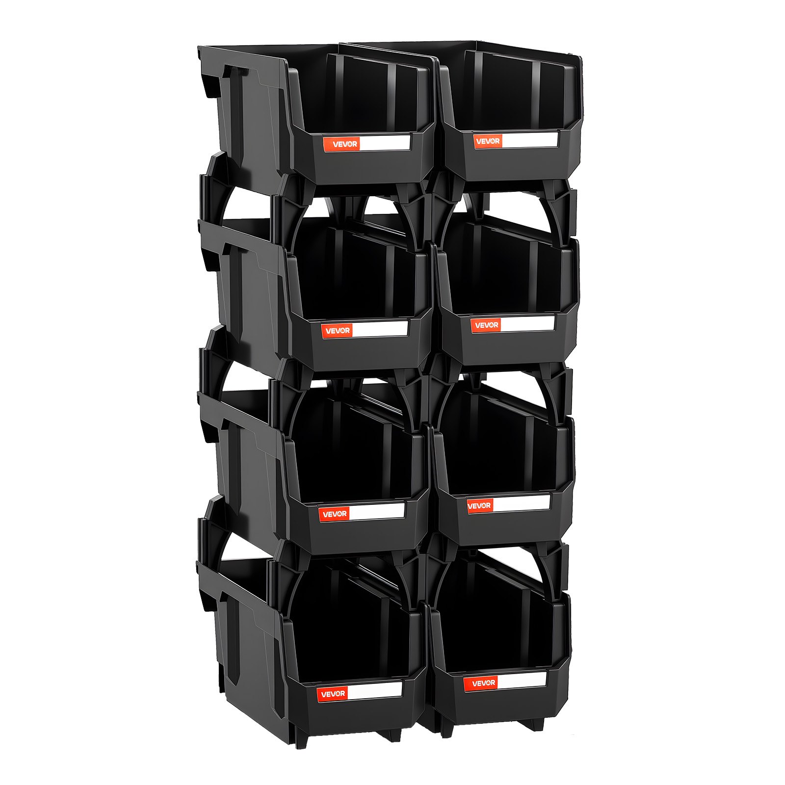 Plastic Stackable Storage Bins, 27.6 x 14 x 13 cm (8 Pack), Plastic Containers for Organizing and Storage Bins for Closet, Garage, Small Parts, Office Supplies and Other Accessories, Black - Image 1