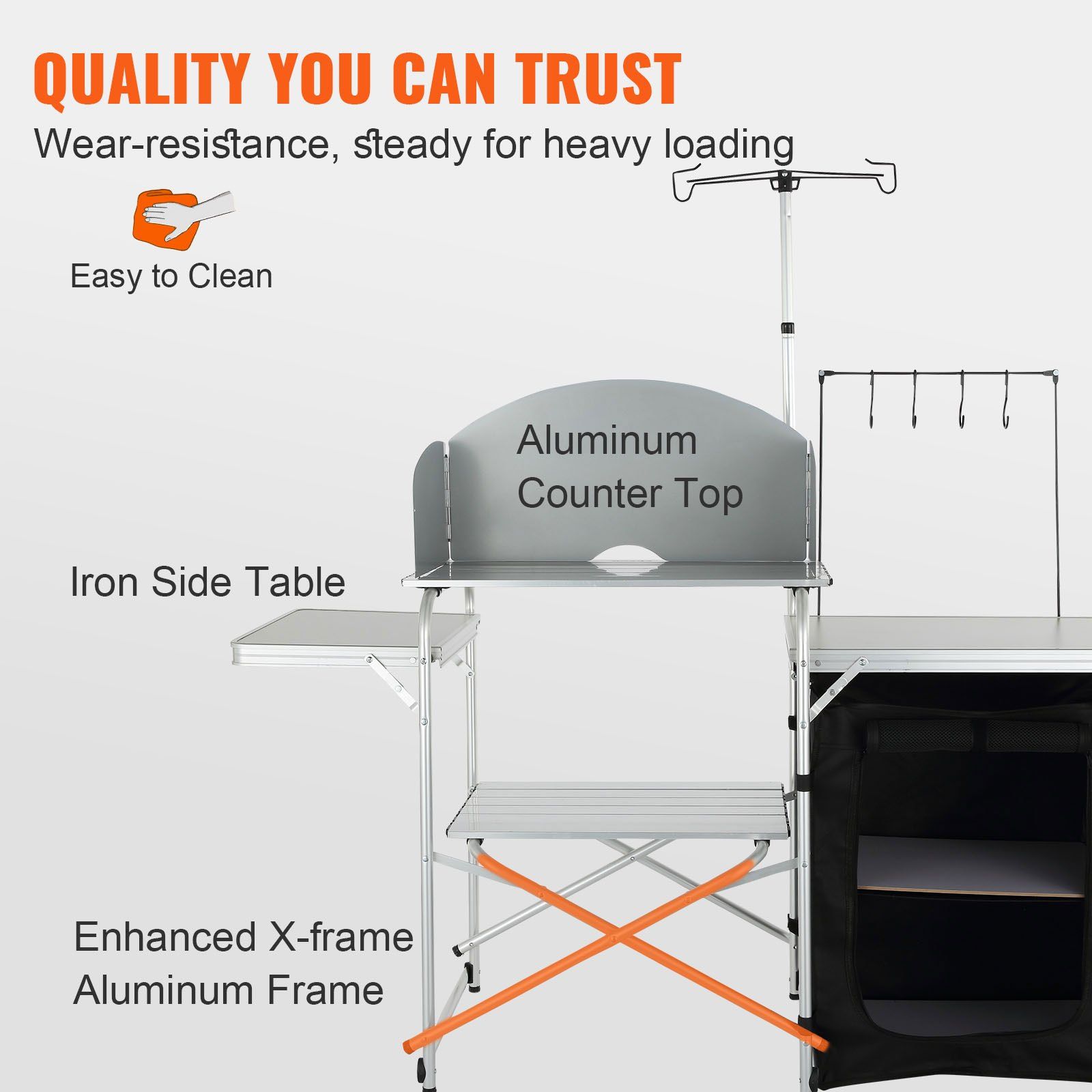 Camping Kitchen Table, Folding Outdoor Cooking Table with Storage Carrying Bag, Aluminum Cook Station 1 Cupboard & Detachable Windscreen, Quick Set-up for Picnics, BBQ, RV Traveling, Black - Image 4