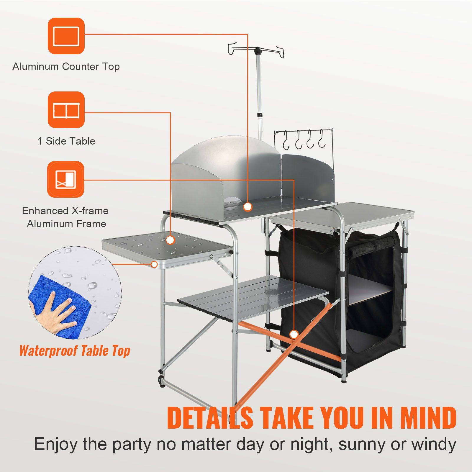 Camping Kitchen Table, Folding Outdoor Cooking Table with Storage Carrying Bag, Aluminum Cook Station 1 Cupboard & Detachable Windscreen, Quick Set-up for Picnics, BBQ, RV Traveling, Black - Image 5