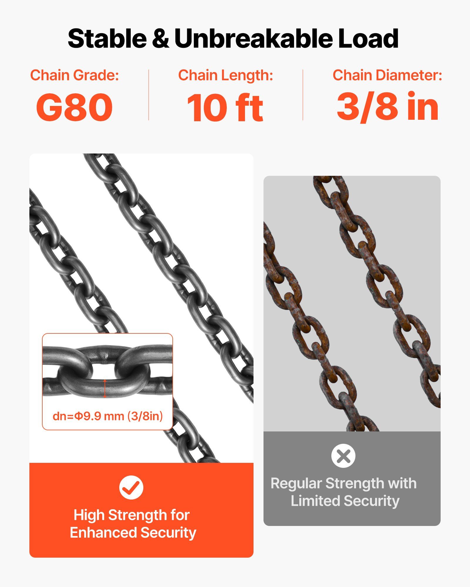 Chain Sling, 10mm x 3 m Lifting Chains with 4 Leg Grab Hooks, Heavy Duty G80 Alloy Steel Lifting Sling, 10.4 Ton Capacity, Adjustable Engine Chain Hoist Lifts for Cargo Security Towing - Image 4