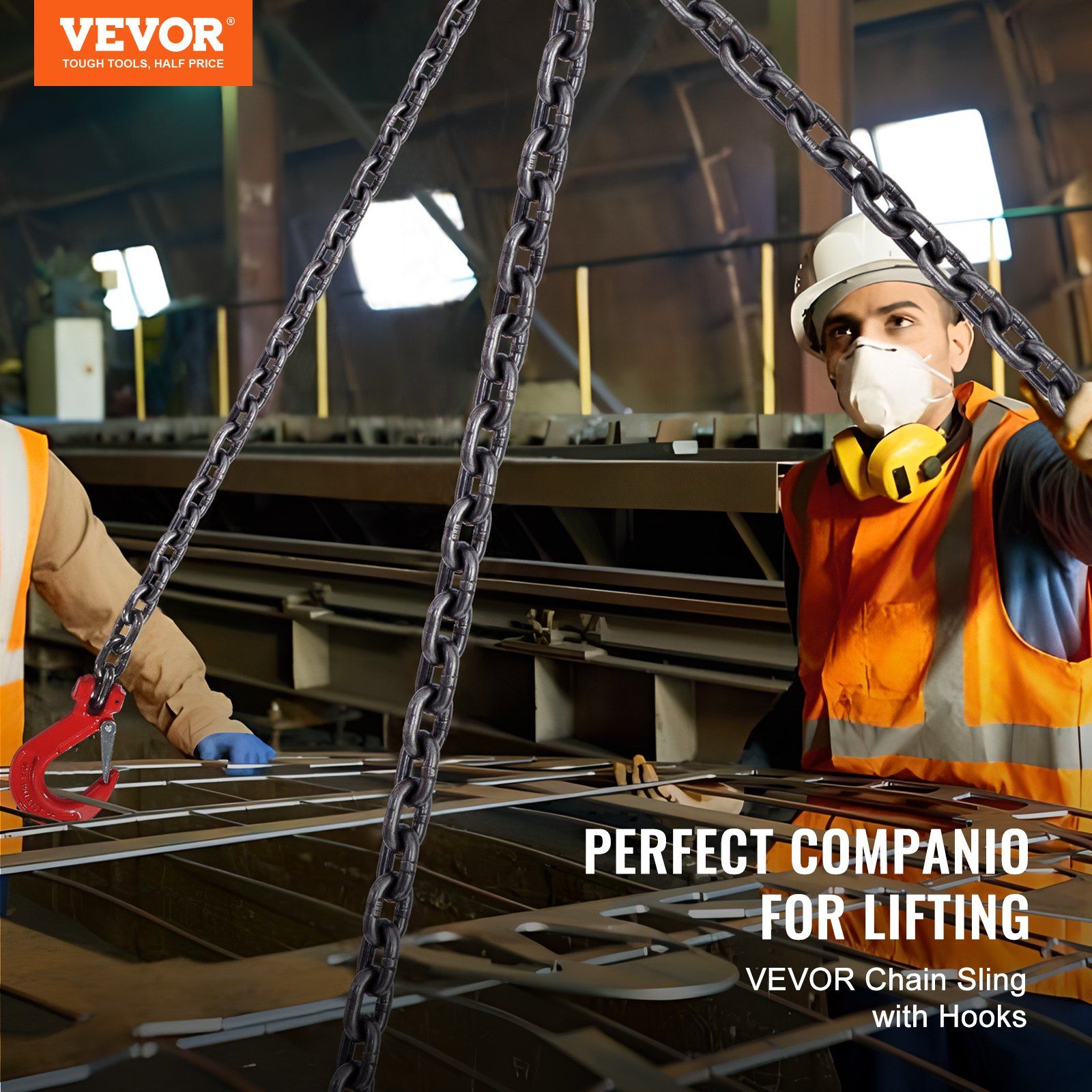 Chain Sling, 10 mm x 300 cm Lifting Chains with Hooks, G80 Engine Chain Hoist Lifts, 8 Ton/8344 kg Lifting Sling Chains for Engine Hoist, Engine Lift Chain with 4 Leg Grab Hooks & Adjusters - Image 2