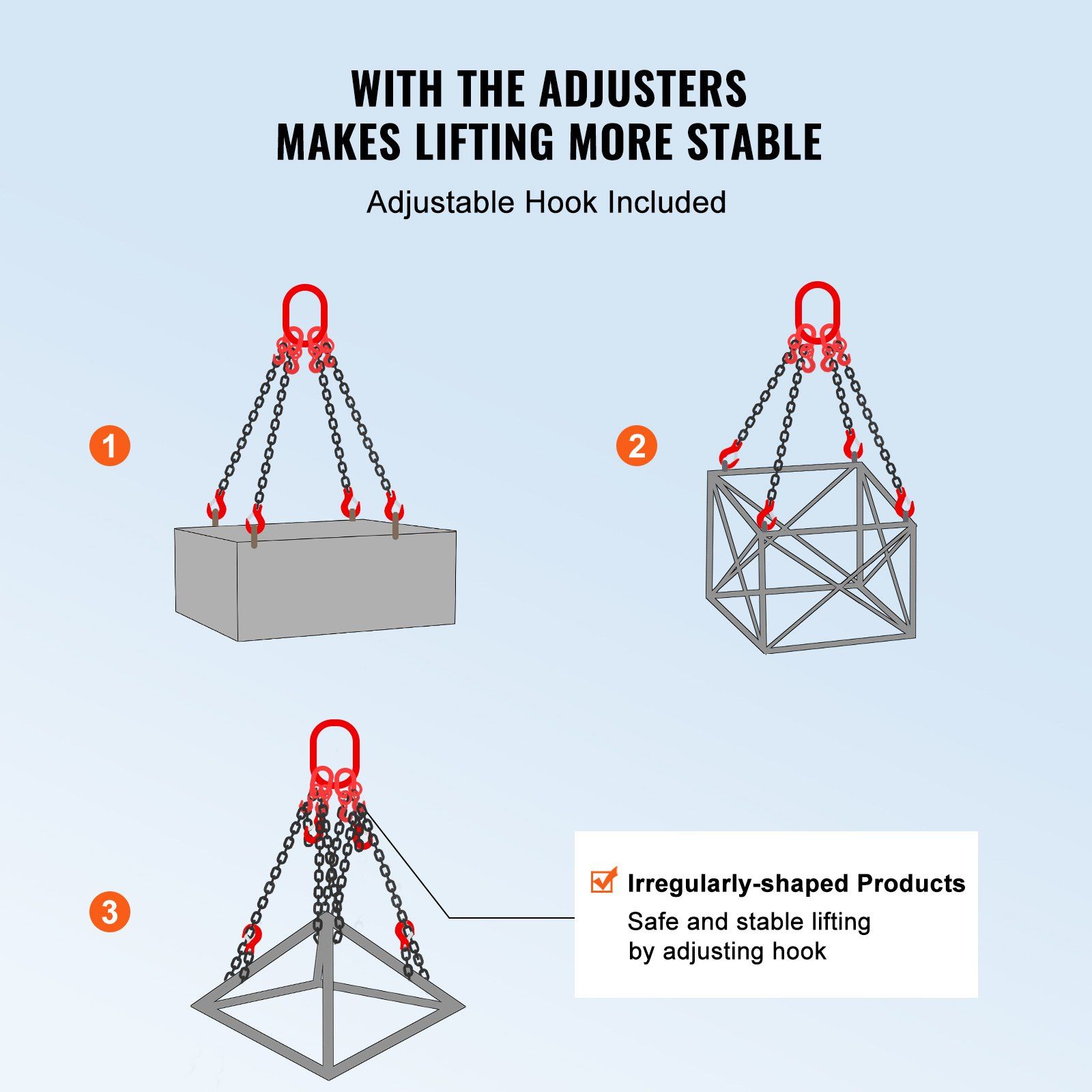 Chain Sling, 10 mm x 300 cm Lifting Chains with Hooks, G80 Engine Chain Hoist Lifts, 8 Ton/8344 kg Lifting Sling Chains for Engine Hoist, Engine Lift Chain with 4 Leg Grab Hooks & Adjusters - Image 4
