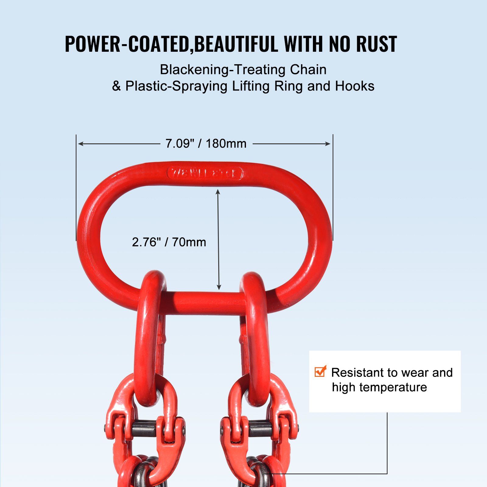 Chain Sling, 10 mm x 300 cm Lifting Chains with Hooks, G80 Engine Chain Hoist Lifts, 8 Ton/8344 kg Lifting Sling Chains for Engine Hoist, Engine Lift Chain with 4 Leg Grab Hooks & Adjusters - Image 6