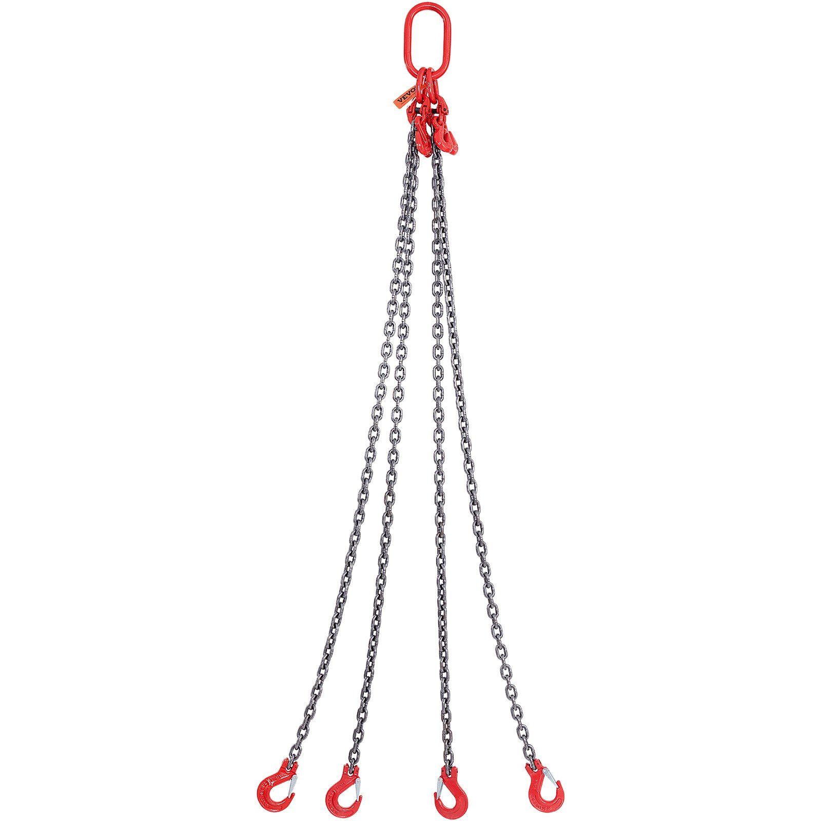 Chain Sling, 8 mm x 150 cm Lifting Chains with Hooks, G80 Engine Chain Hoist Lifts, 5 Ton Lifting Sling Chains for Engine Hoist, Engine Lift Chain with 4 Leg Grab Hooks & Adjusters Heavy Duty - Image 1