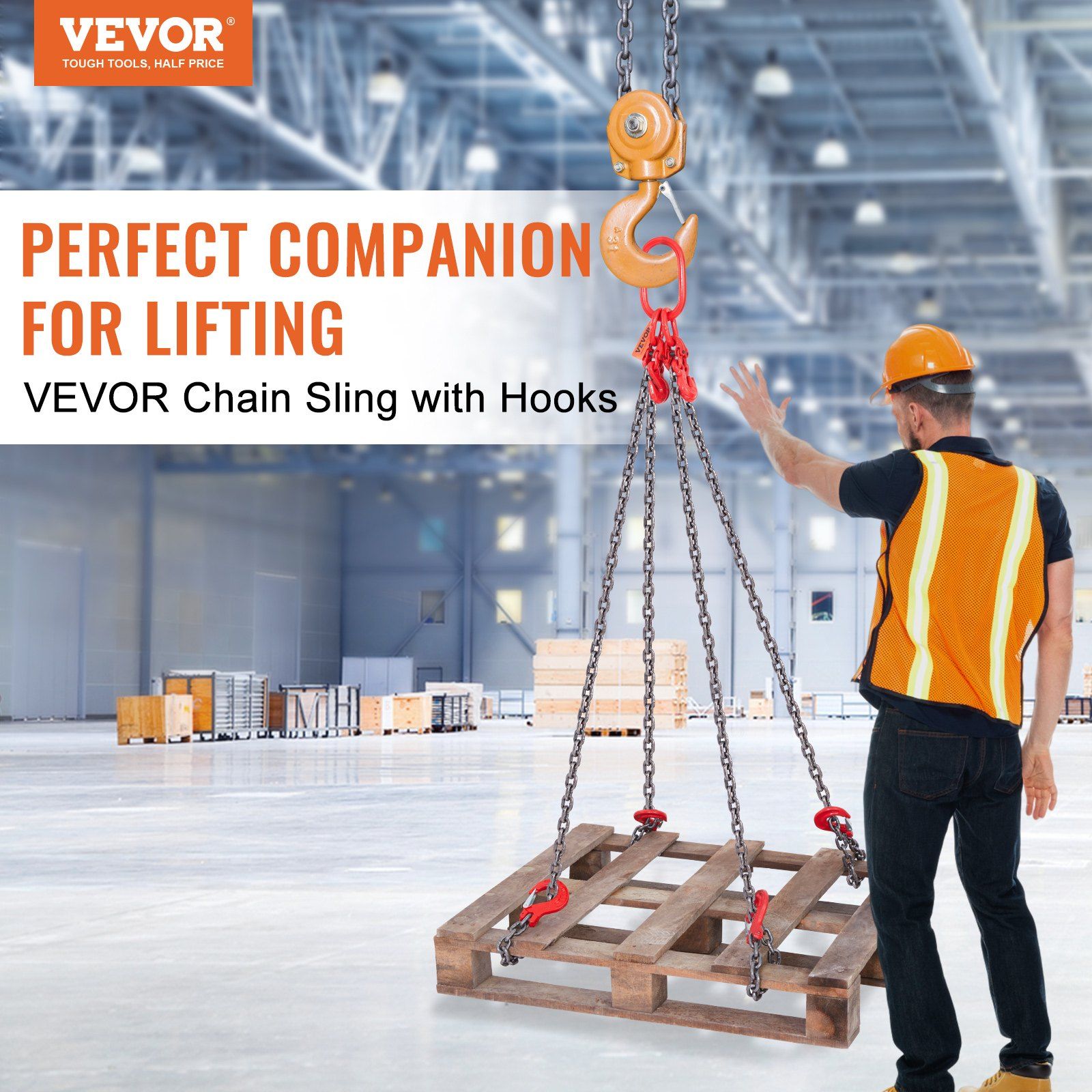 Chain Sling, 8 mm x 150 cm Lifting Chains with Hooks, G80 Engine Chain Hoist Lifts, 5 Ton Lifting Sling Chains for Engine Hoist, Engine Lift Chain with 4 Leg Grab Hooks & Adjusters Heavy Duty - Image 2