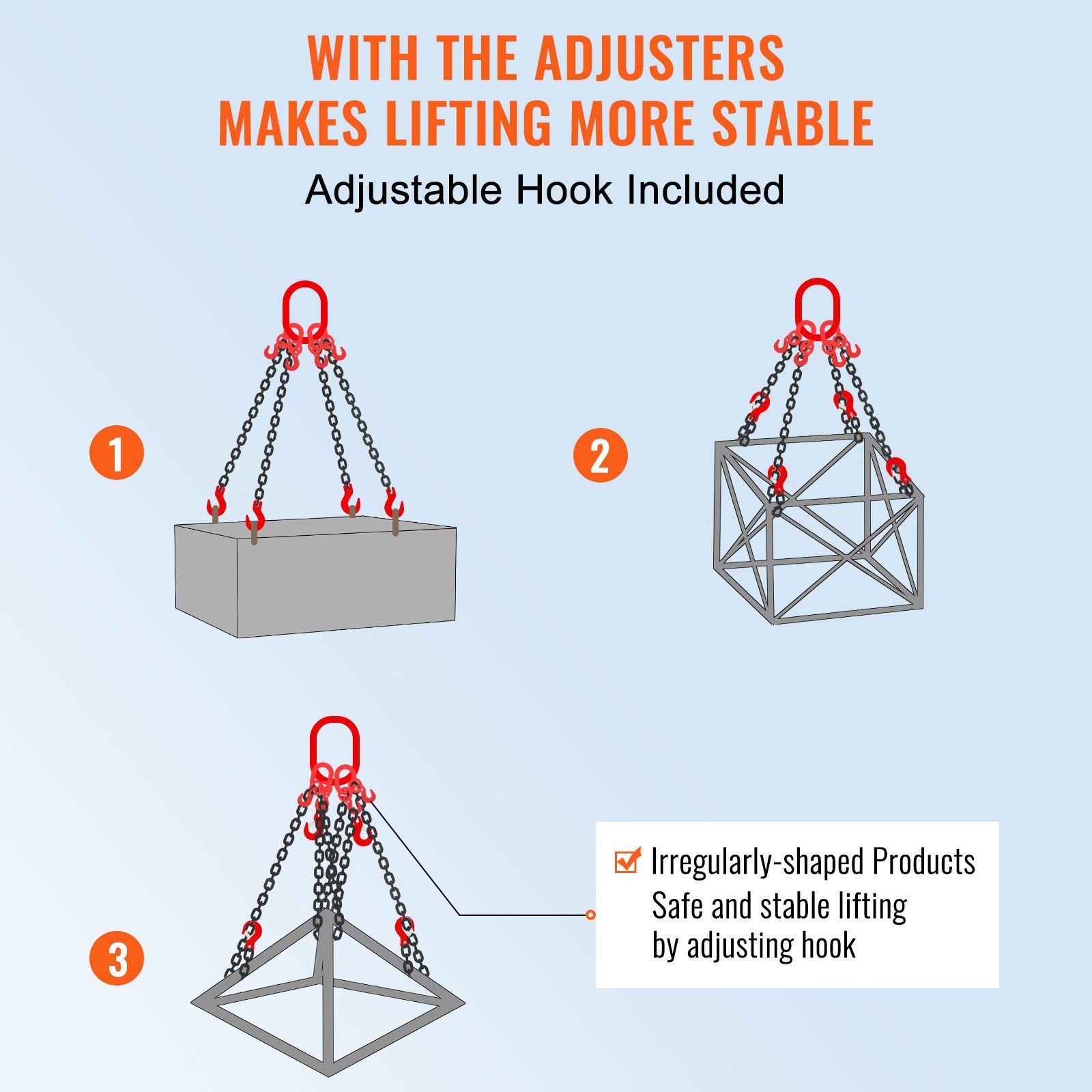 Chain Sling, 8 mm x 150 cm Lifting Chains with Hooks, G80 Engine Chain Hoist Lifts, 5 Ton Lifting Sling Chains for Engine Hoist, Engine Lift Chain with 4 Leg Grab Hooks & Adjusters Heavy Duty - Image 4