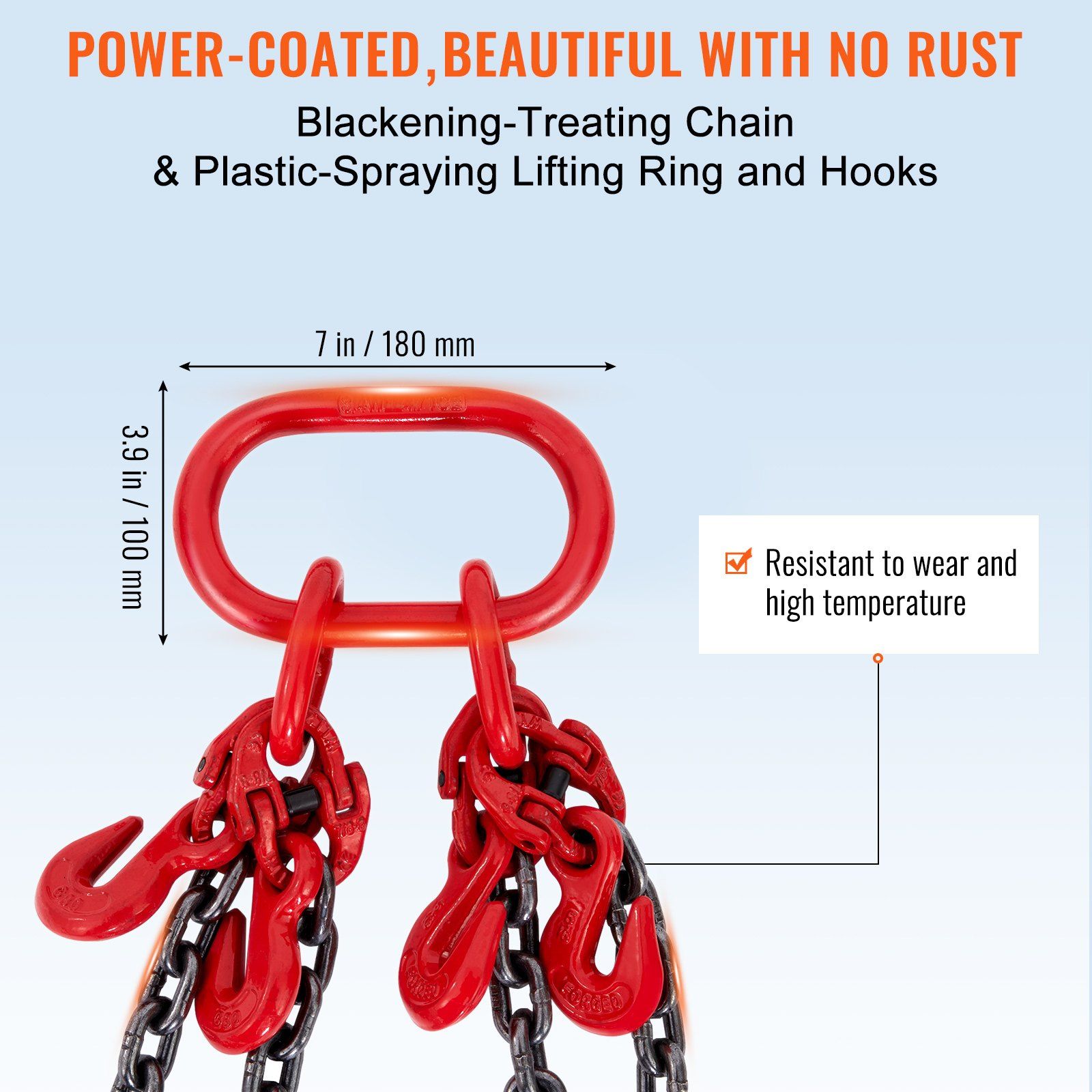 Chain Sling, 8 mm x 150 cm Lifting Chains with Hooks, G80 Engine Chain Hoist Lifts, 5 Ton Lifting Sling Chains for Engine Hoist, Engine Lift Chain with 4 Leg Grab Hooks & Adjusters Heavy Duty - Image 6