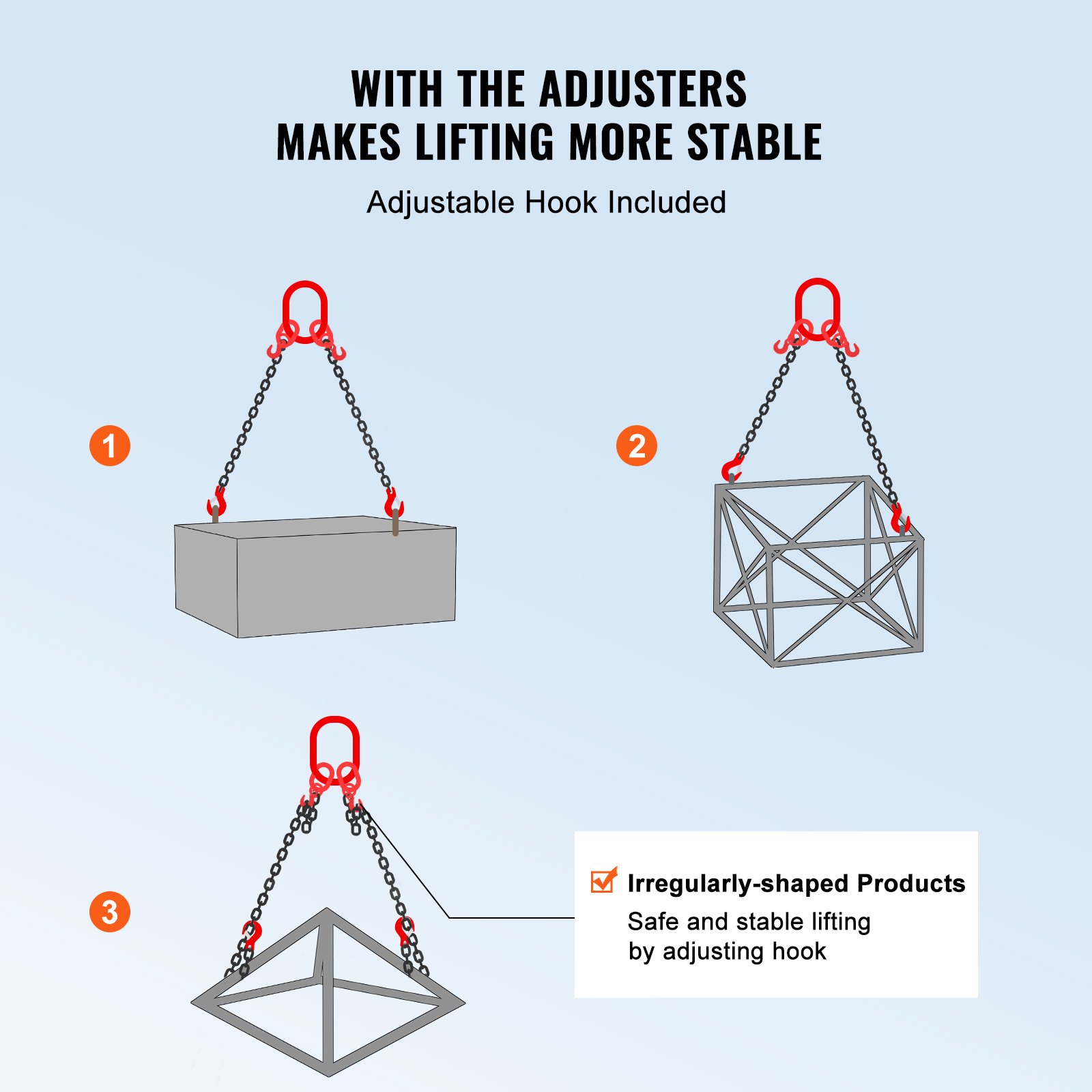 Chain Sling, 10 mm x 180 cm Lifting Chains with Hooks, G80 Engine Chain Hoist Lifts, 5 Ton Lifting Sling Chains for Engine Hoist, Engine Lift Chain with 2 Leg Grab Hooks and Adjusters Heavy Duty - Image 4