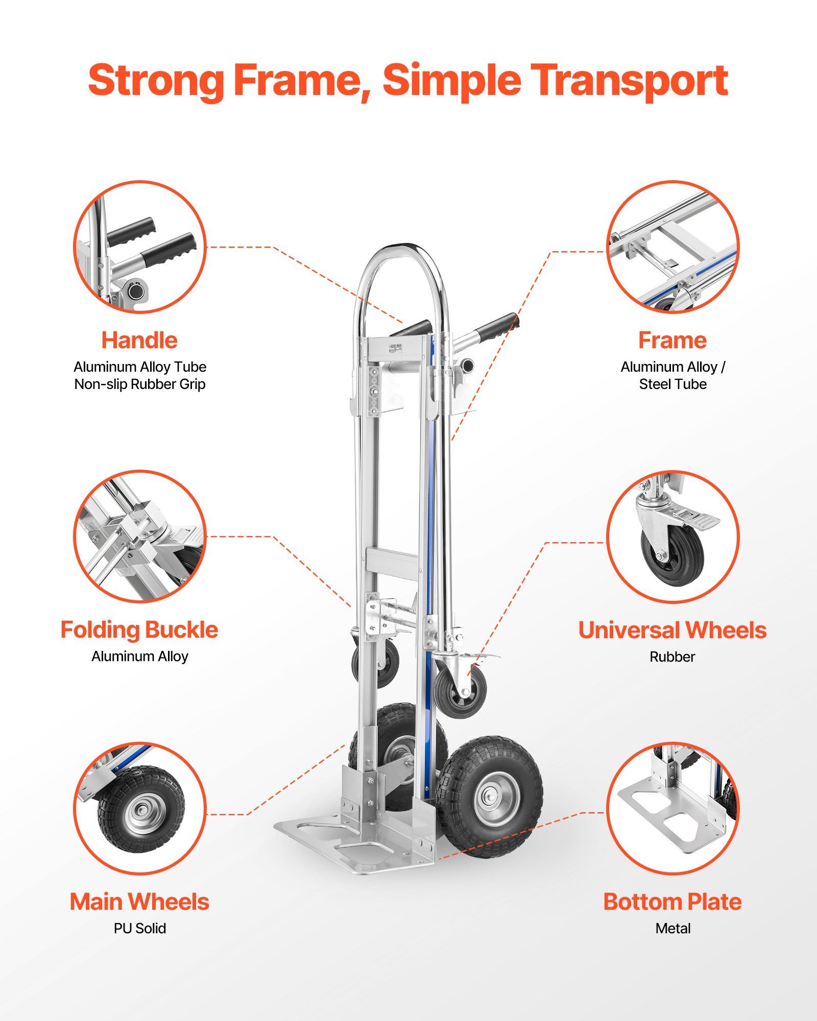 2 in 1 Hand Truck, 453.6 kg Load Capacity for 4-Wheel Mode, Convertible Hand Truck Dolly with Non-Slip Handle & Wheels, Portable Trolley Dolly for Moving Home, Office, Warehouse, Supermarket - Image 4