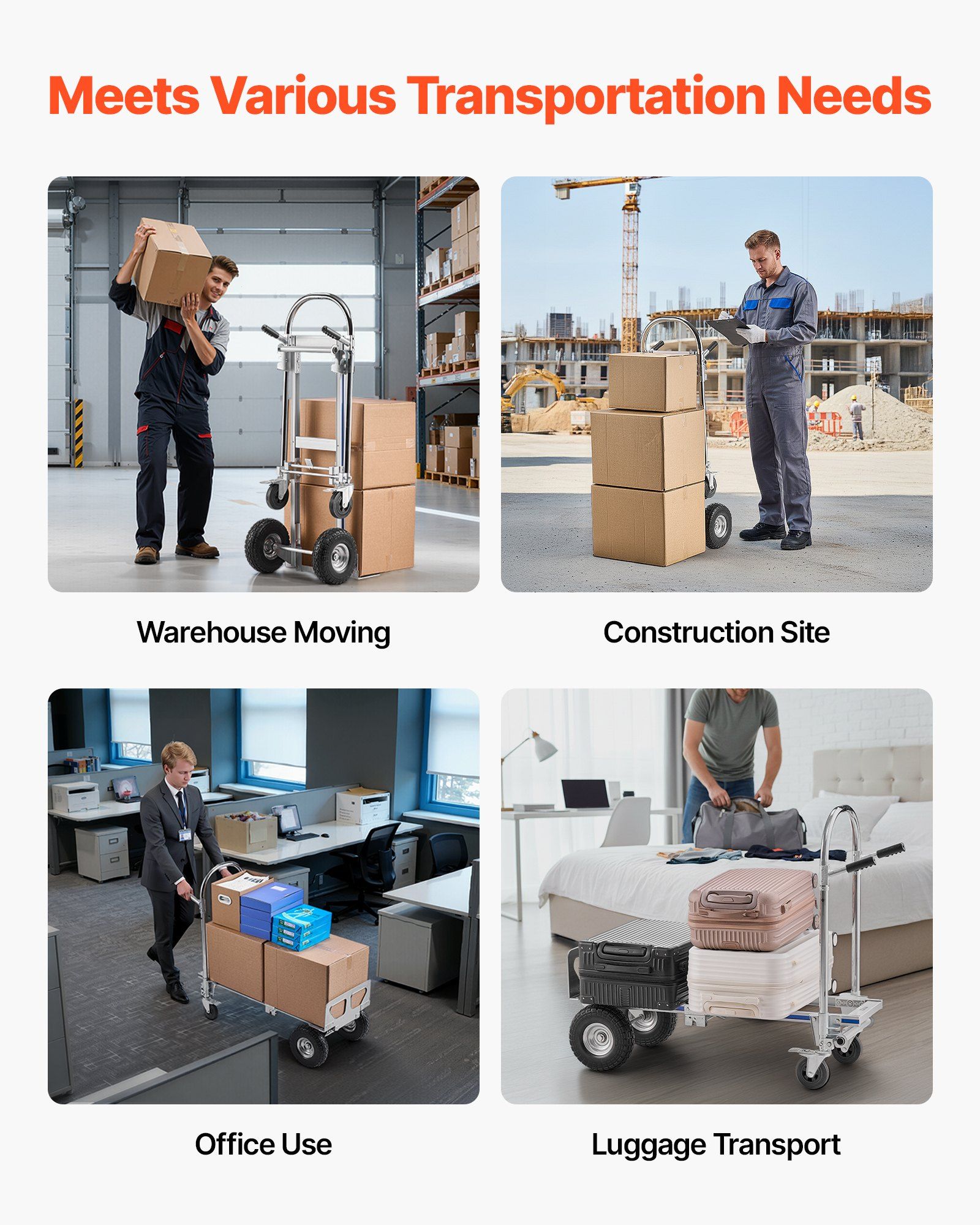 2 in 1 Hand Truck, 453.6 kg Load Capacity for 4-Wheel Mode, Convertible Hand Truck Dolly with Non-Slip Handle & Wheels, Portable Trolley Dolly for Moving Home, Office, Warehouse, Supermarket - Image 6