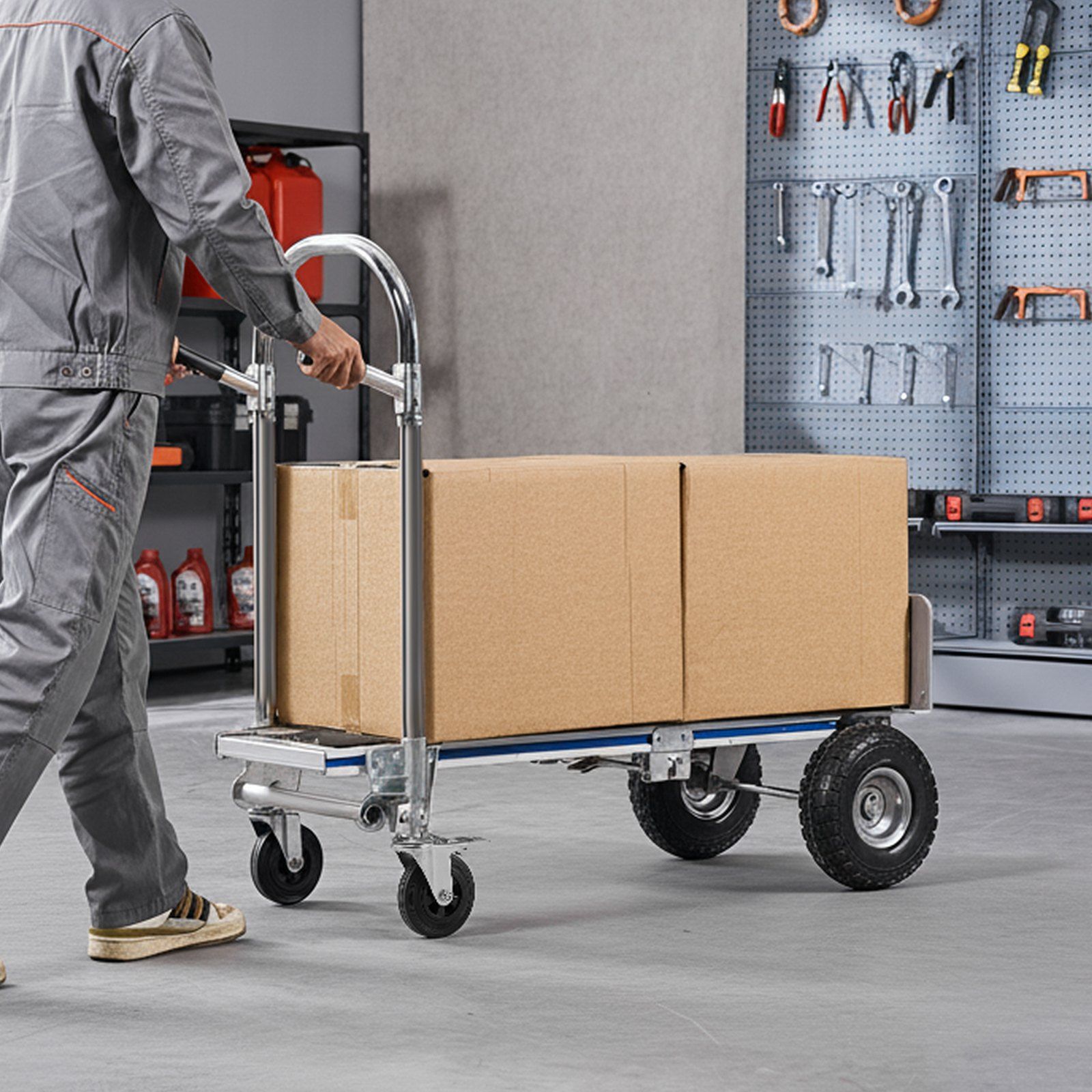 2 in 1 Hand Truck, 453.6 kg Load Capacity for 4-Wheel Mode, Convertible Hand Truck Dolly with Non-Slip Handle & Wheels, Portable Trolley Dolly for Moving Home, Office, Warehouse, Supermarket - Image 8