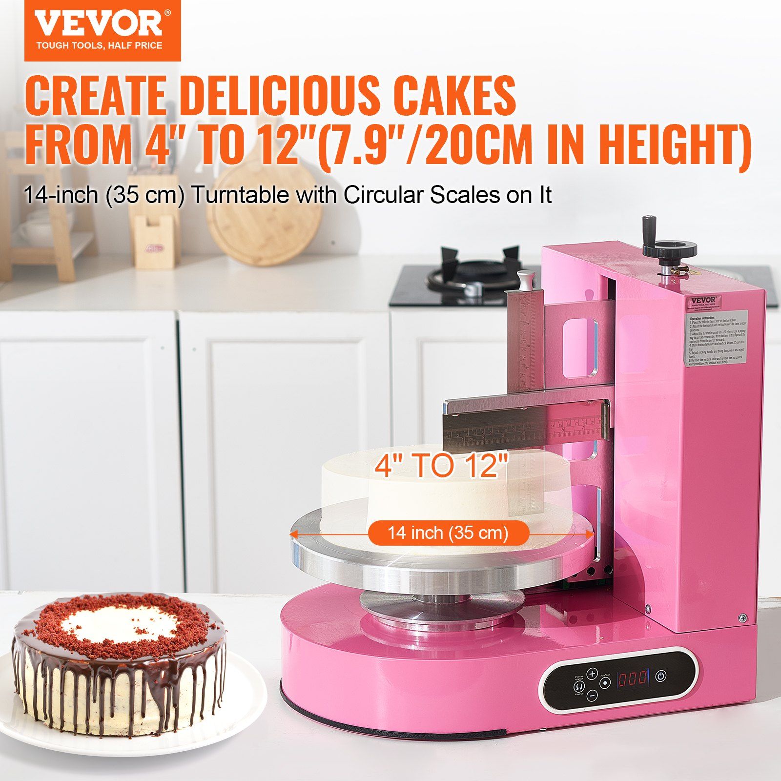 Cake Decorating Machine, Cake Cream Spreading Coating Smearing Machine, Low Noise Cake Frosting Machine, Turntable with Adjustable Scraper, for 4