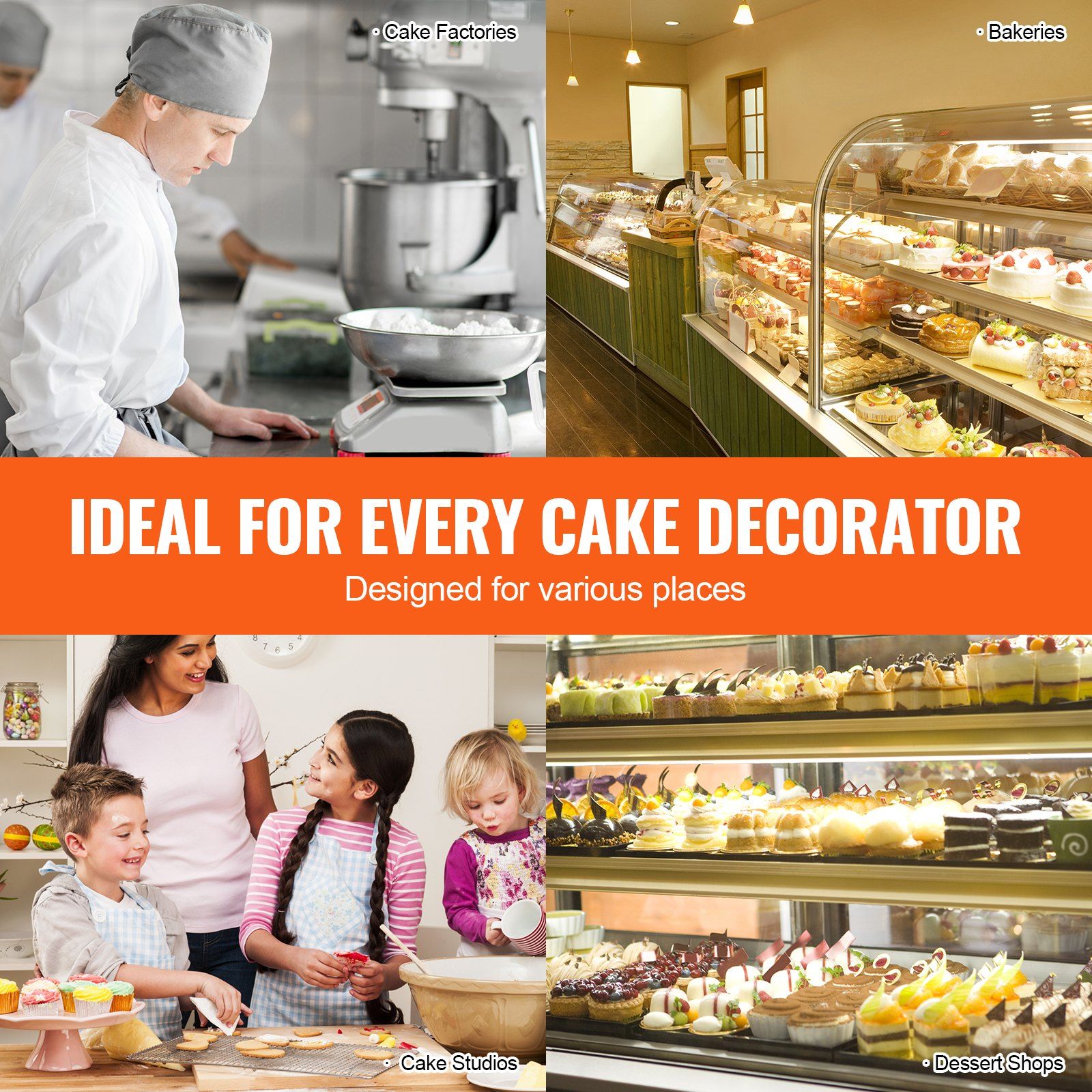 Cake Decorating Machine, Cake Cream Spreading Coating Smearing Machine, Low Noise Cake Frosting Machine, Turntable with Adjustable Scraper, for 4